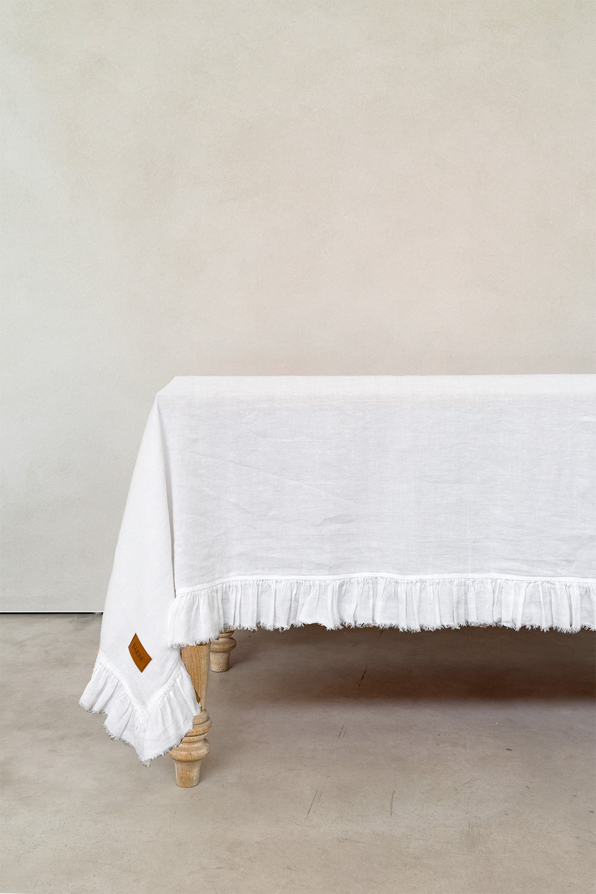 Frilled Linen Tablecloth White