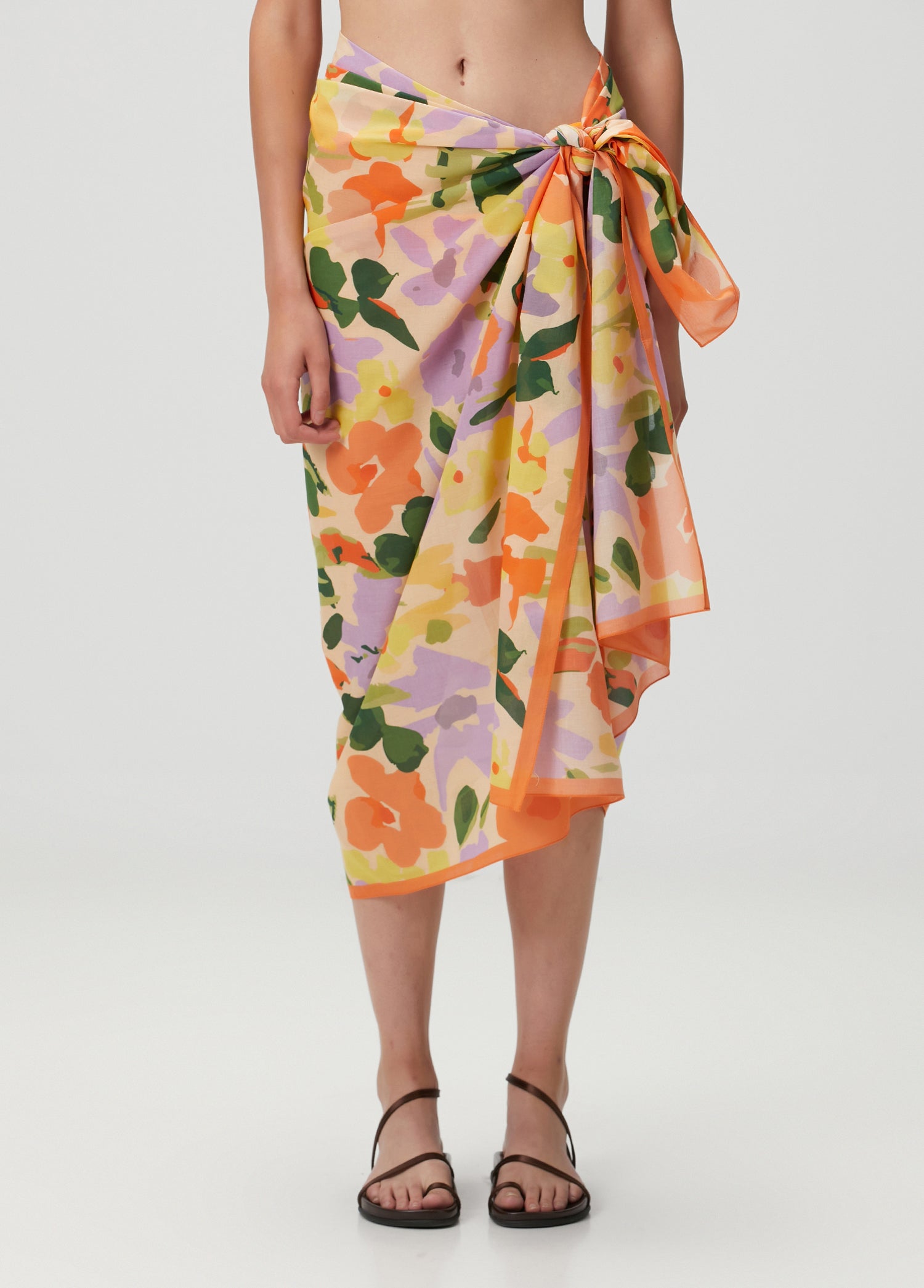 Çiçek Desenli Pamuk Pareo & Sarong Turuncu