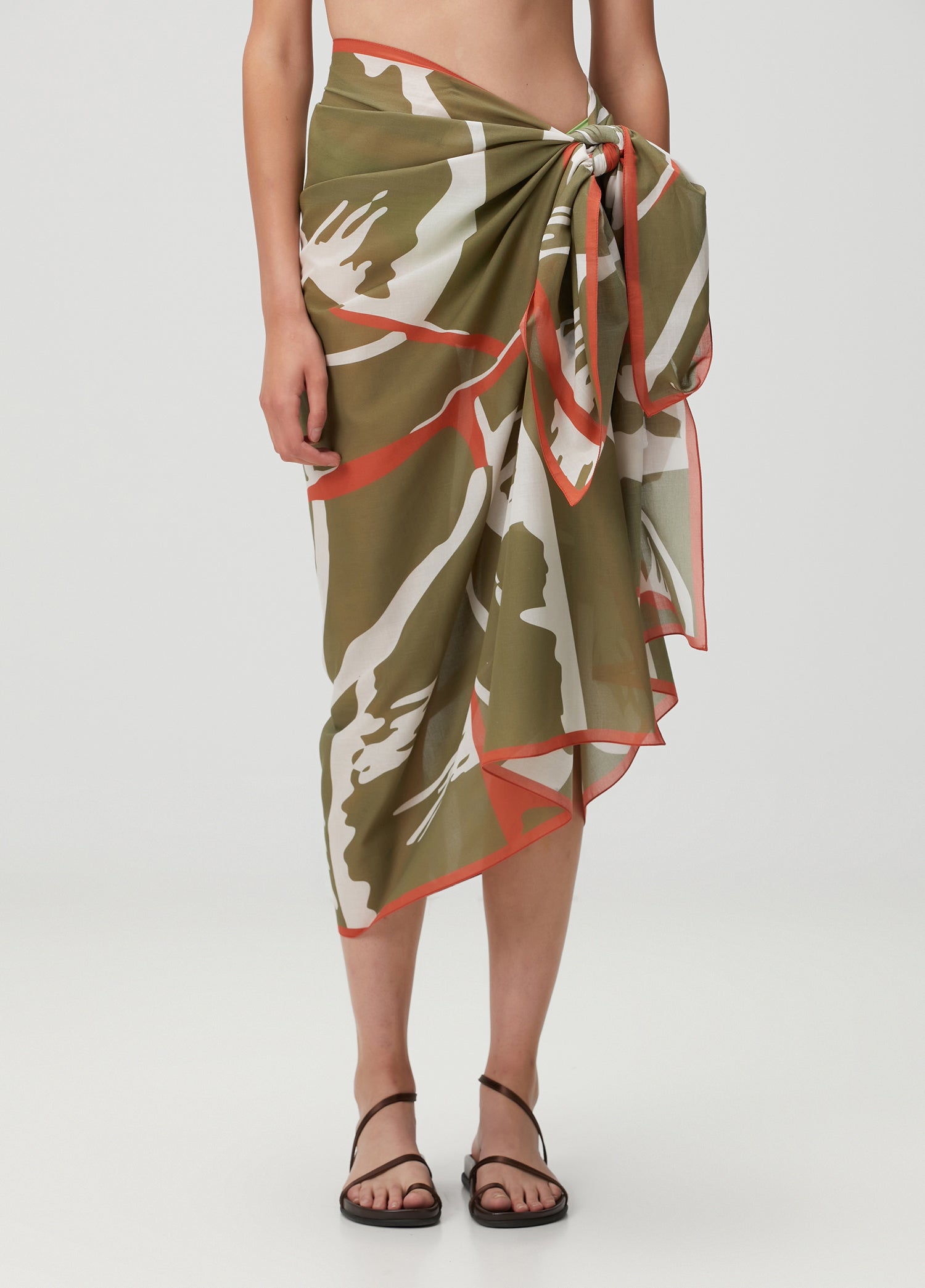 Yaprak Desenli Pamuk Pareo & Sarong Yağ Yeşili