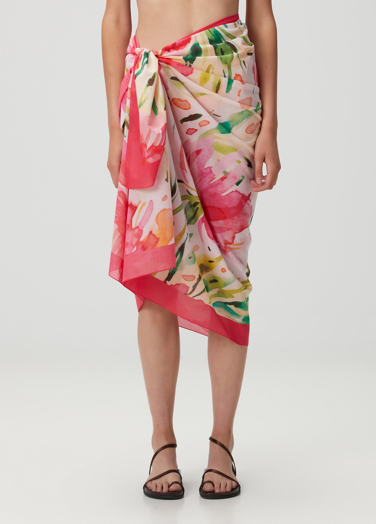 Çiçek Desenli Pamuk Pareo & Sarong Fuşya