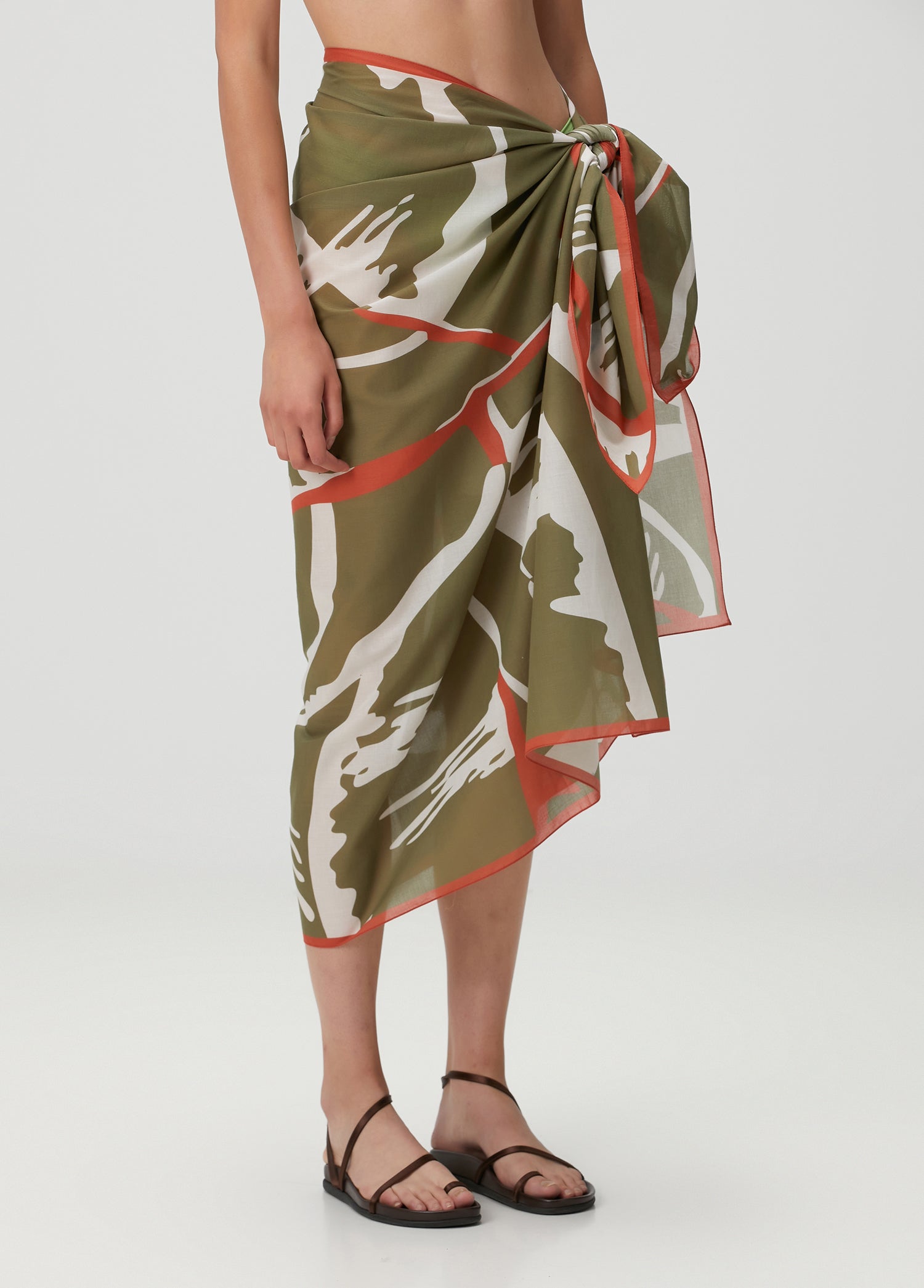 Yaprak Desenli Pamuk Pareo & Sarong Yağ Yeşili