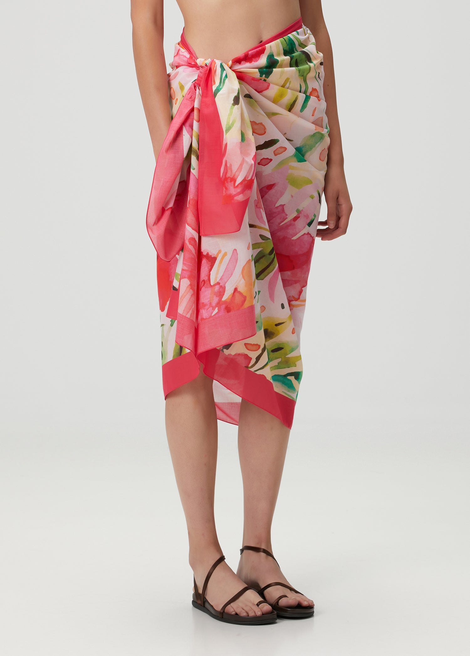 Çiçek Desenli Pamuk Pareo & Sarong Fuşya