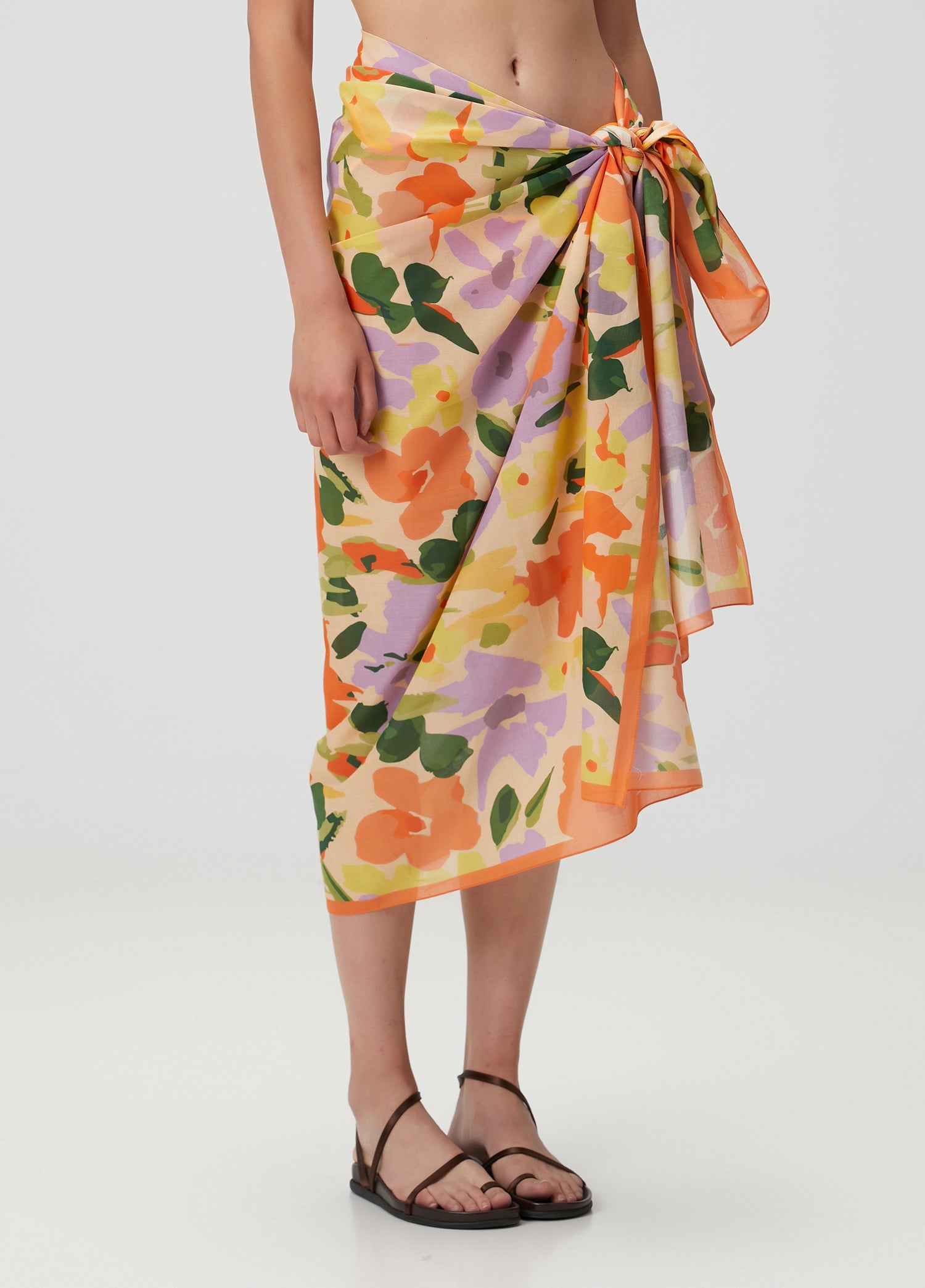 Çiçek Desenli Pamuk Pareo & Sarong Turuncu