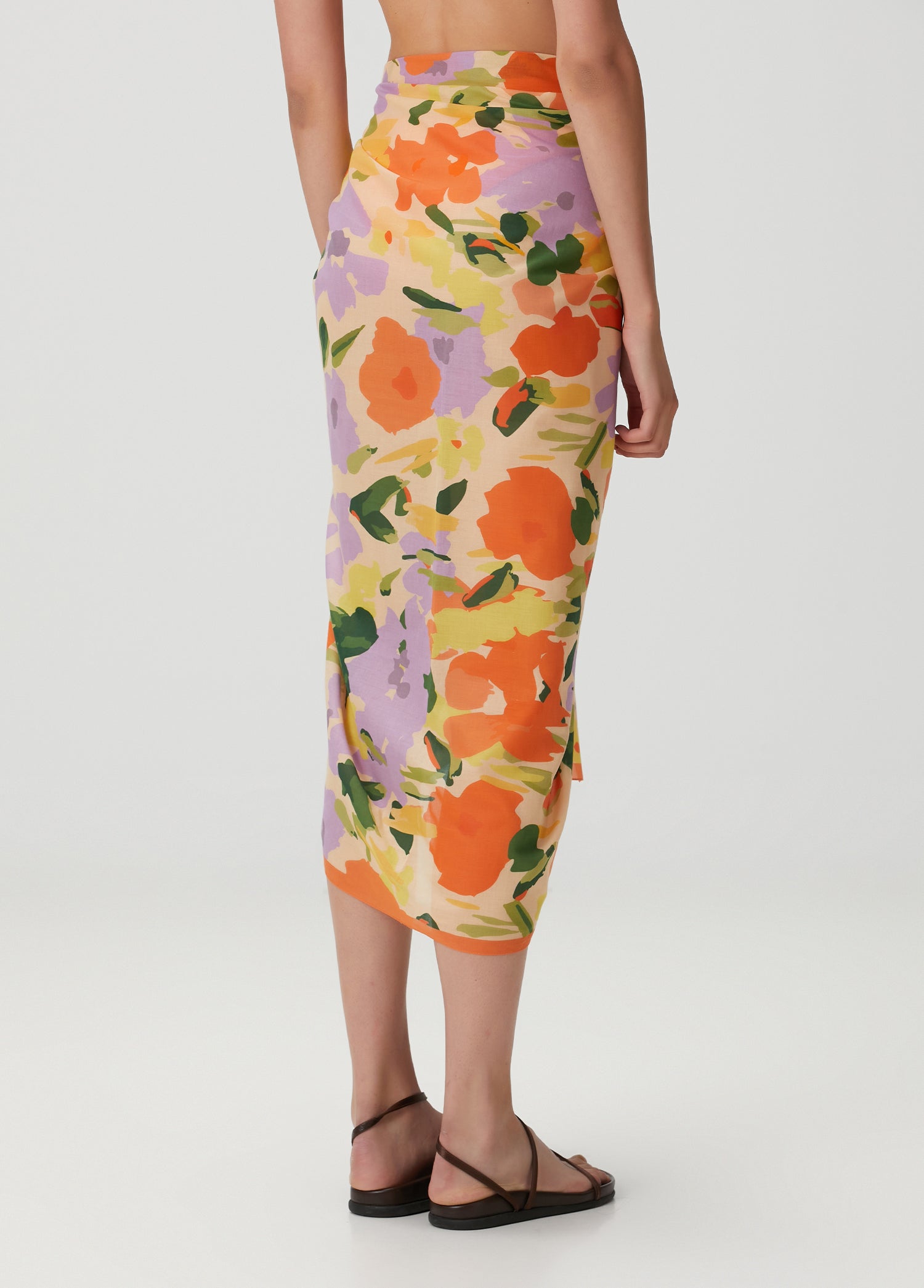 Çiçek Desenli Pamuk Pareo & Sarong Turuncu