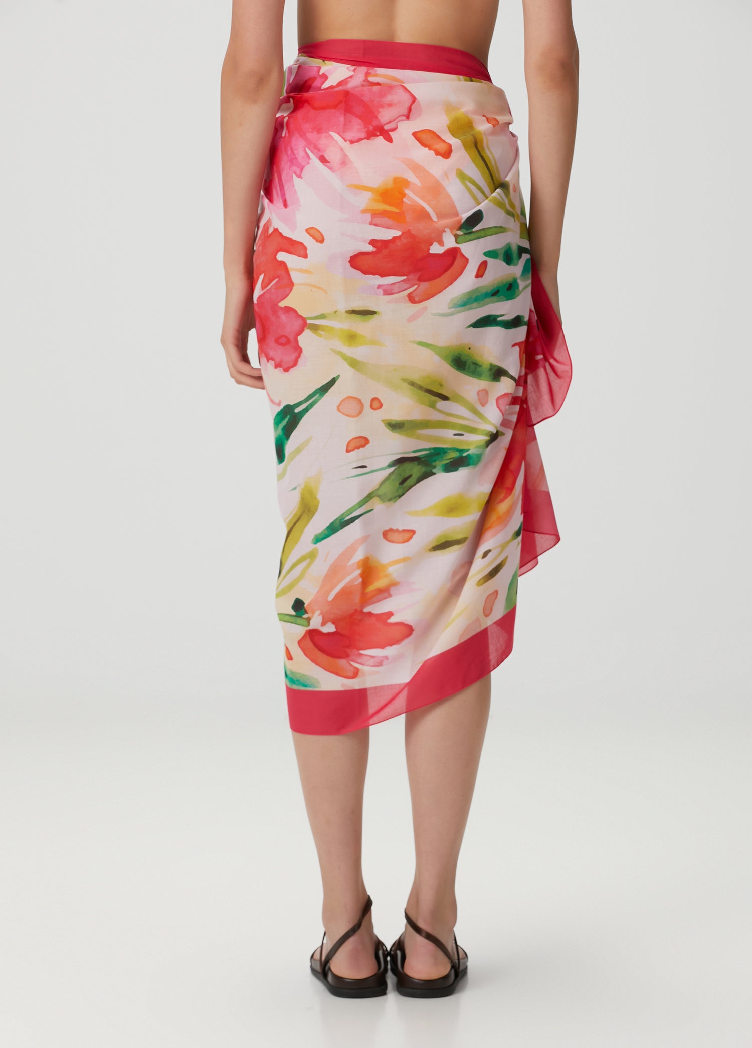 Çiçek Desenli Pamuk Pareo & Sarong Fuşya