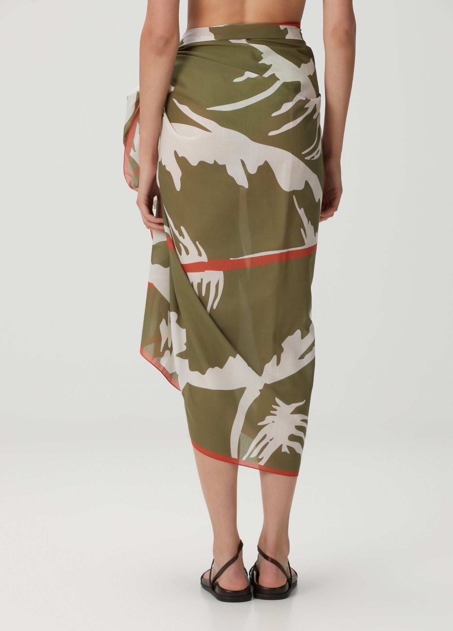 Yaprak Desenli Pamuk Pareo & Sarong Yağ Yeşili