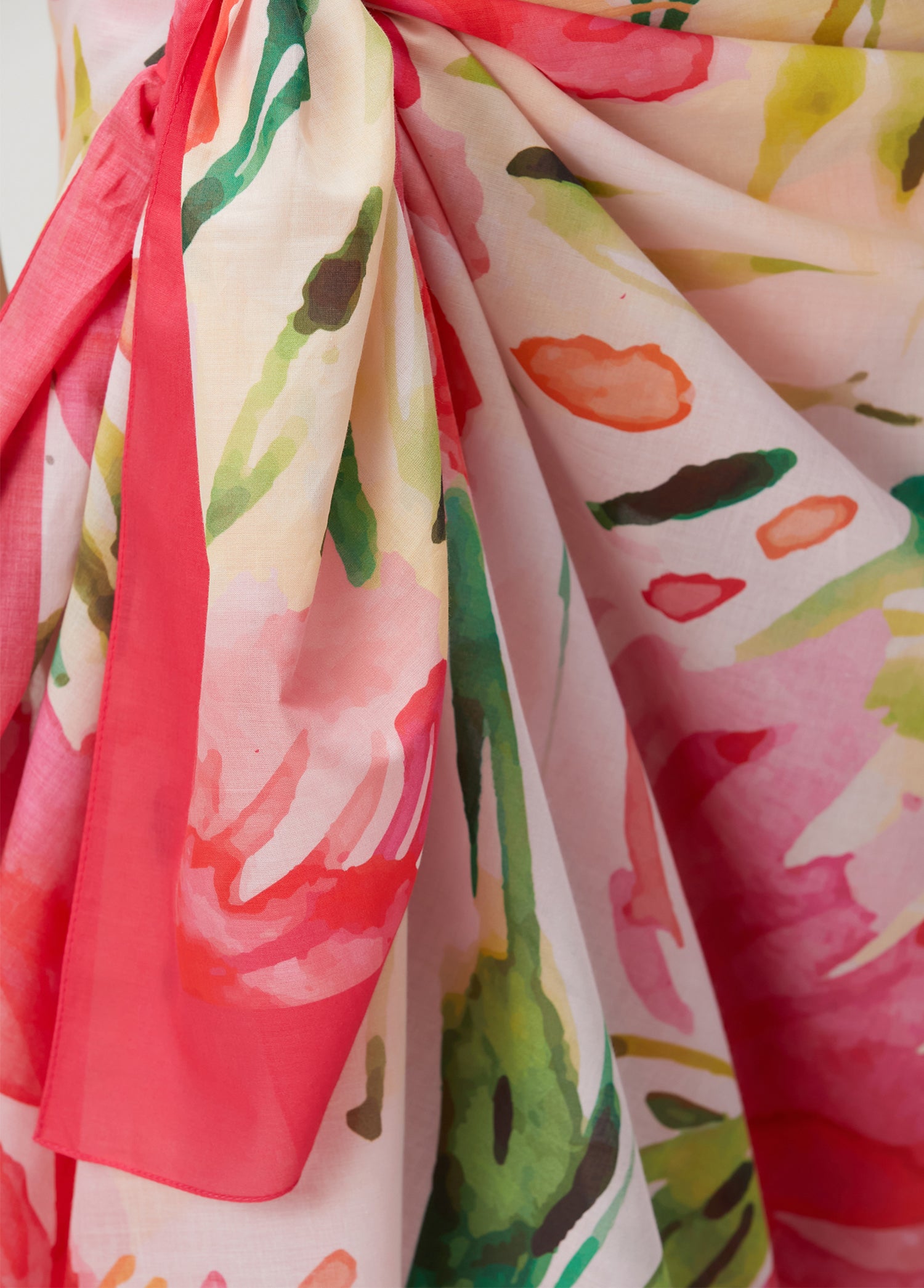 Çiçek Desenli Pamuk Pareo & Sarong Fuşya