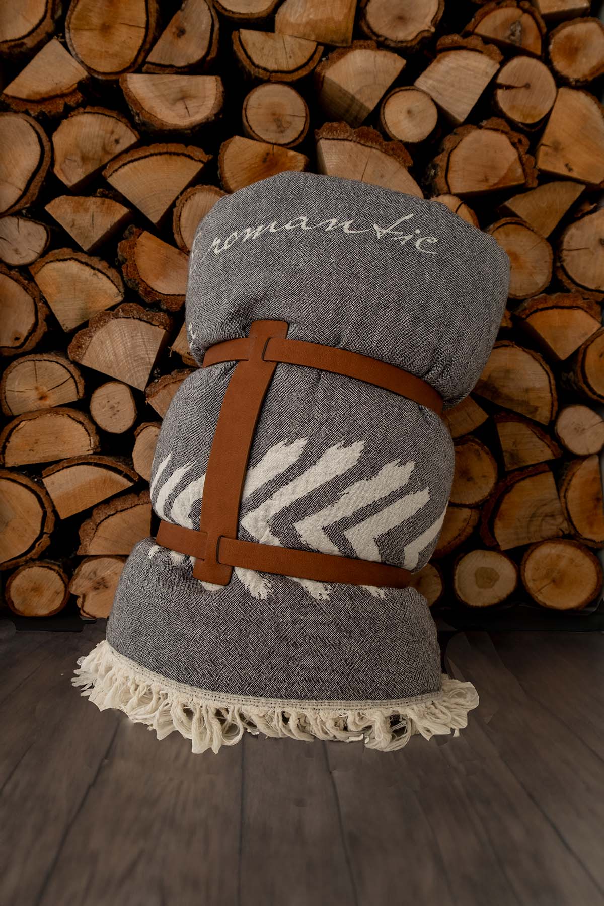 Polar Fleece Lined Double Faced Jacquard Text Throw with Carrying Belt