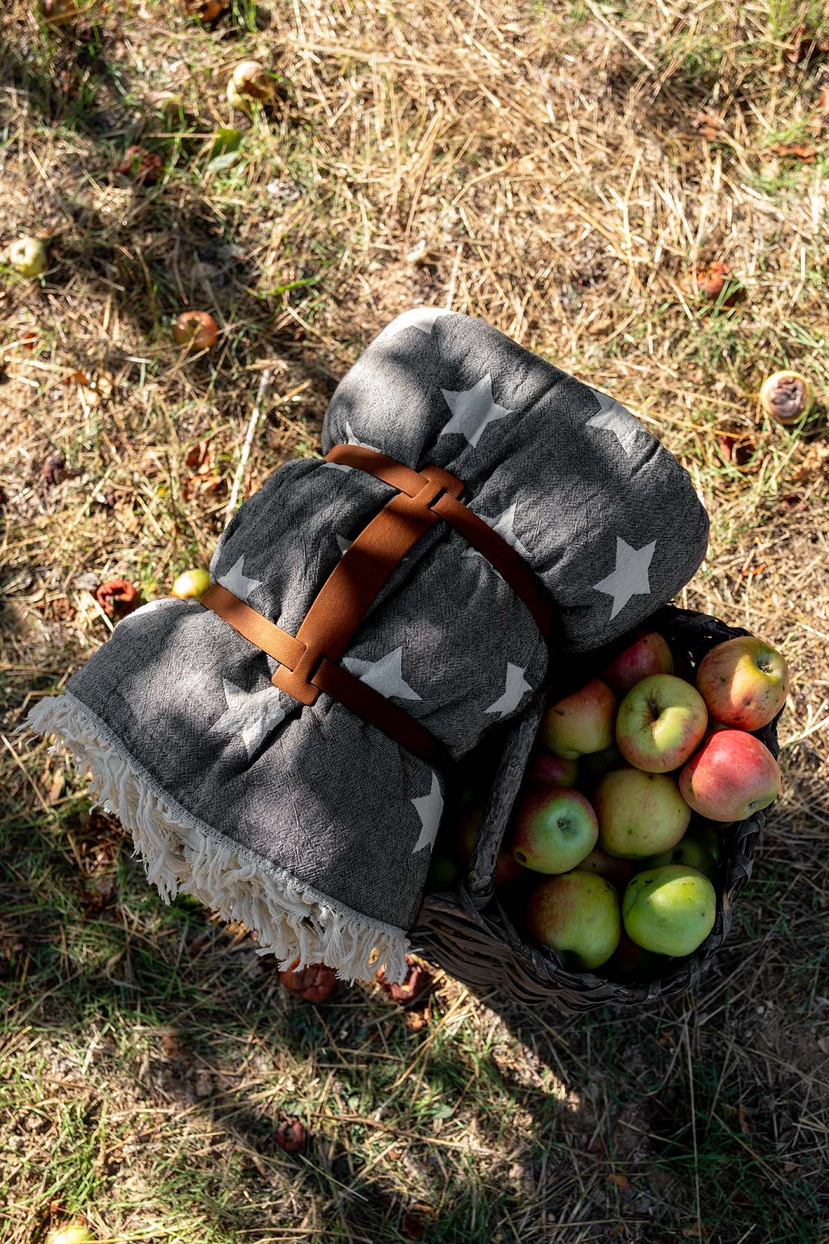 Carrying Belt Polar Fleece Lined Double Faced Star Jacquard Throw Black