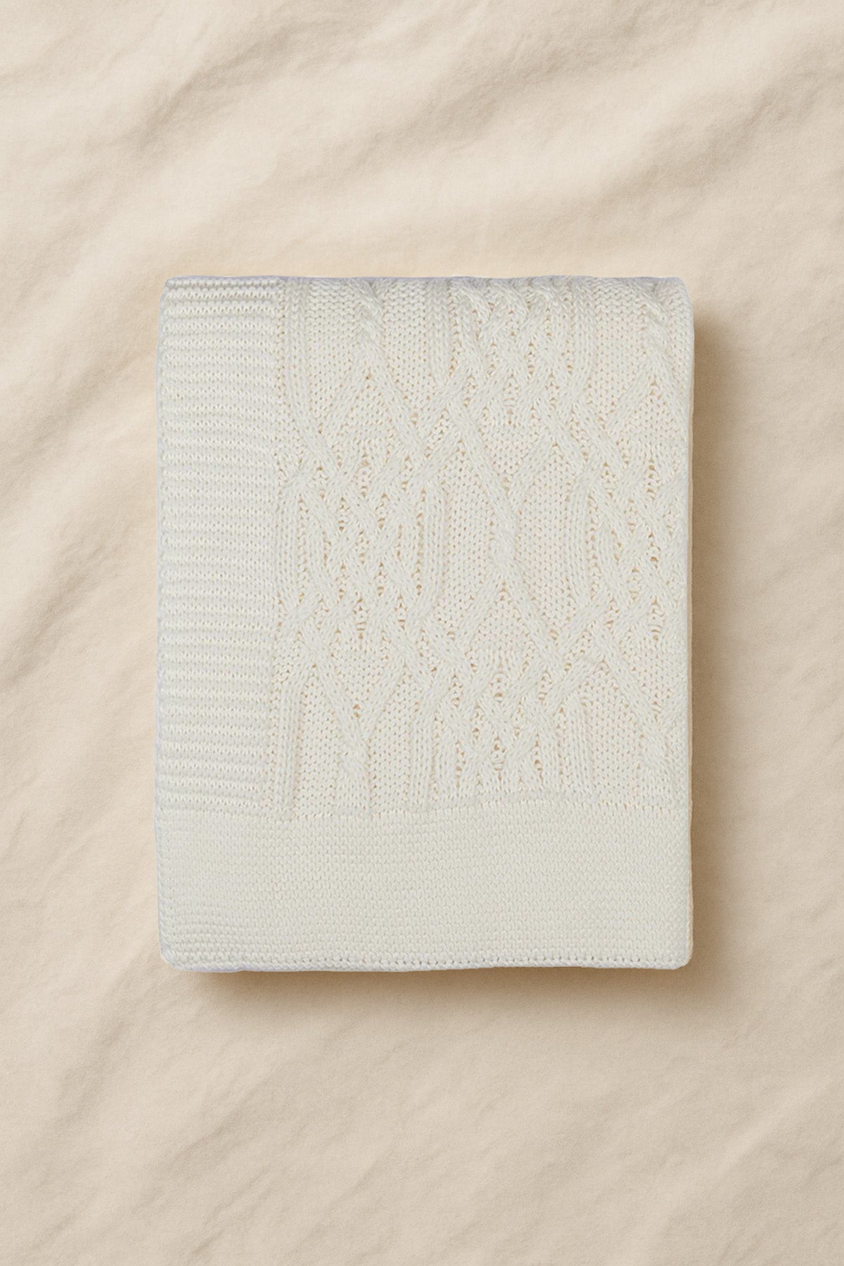 Triko Örgü Bebek Battaniyesi Kırık Beyaz