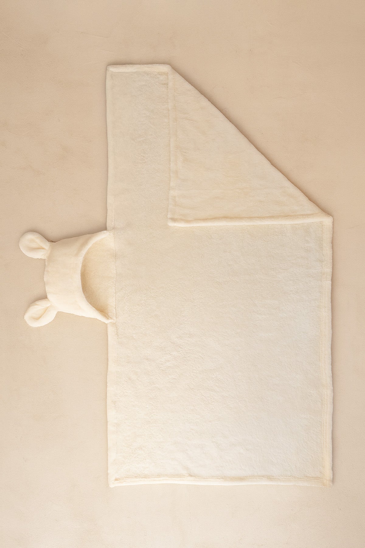 Tavşan Kulaklı Kapüşonlu Peluş Bebek Battaniyesi Krem