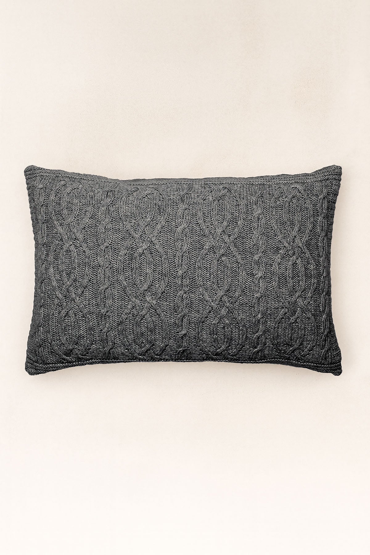 Cable Yünlü Triko Örme Kırlent Kılıfı Koyu Gri