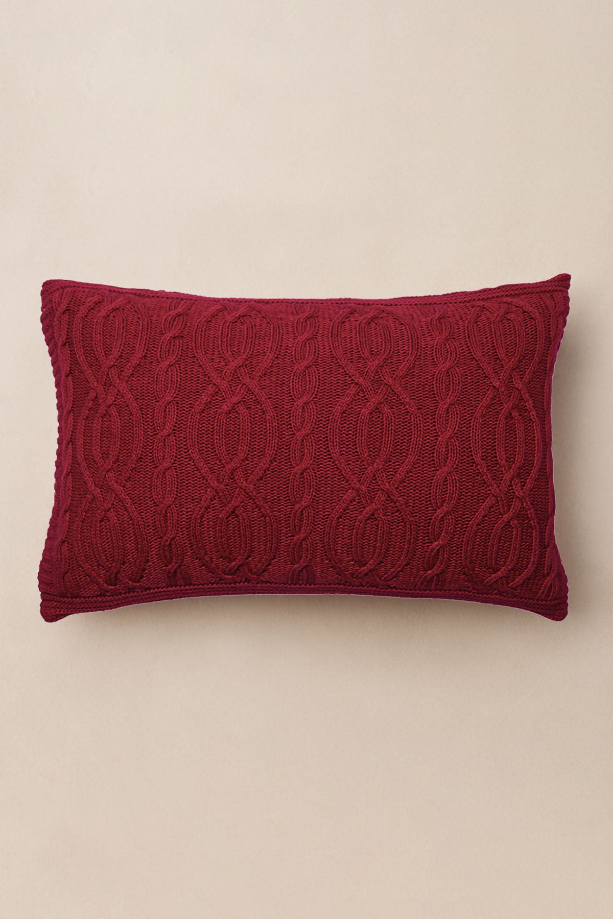 Cable Wool Knitted Throw Pillow Cover Red