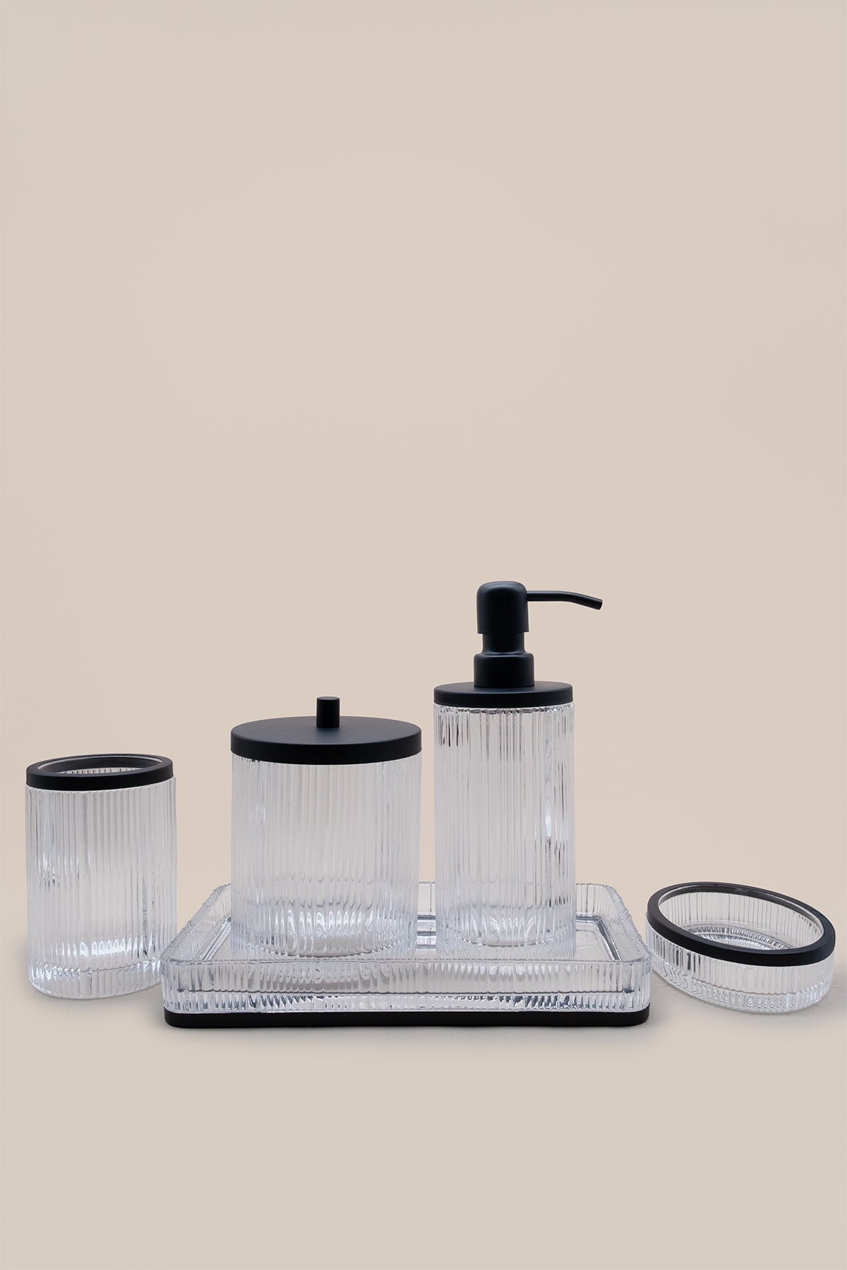 Kristal Desenli Saydam Cam 5'li Banyo Seti