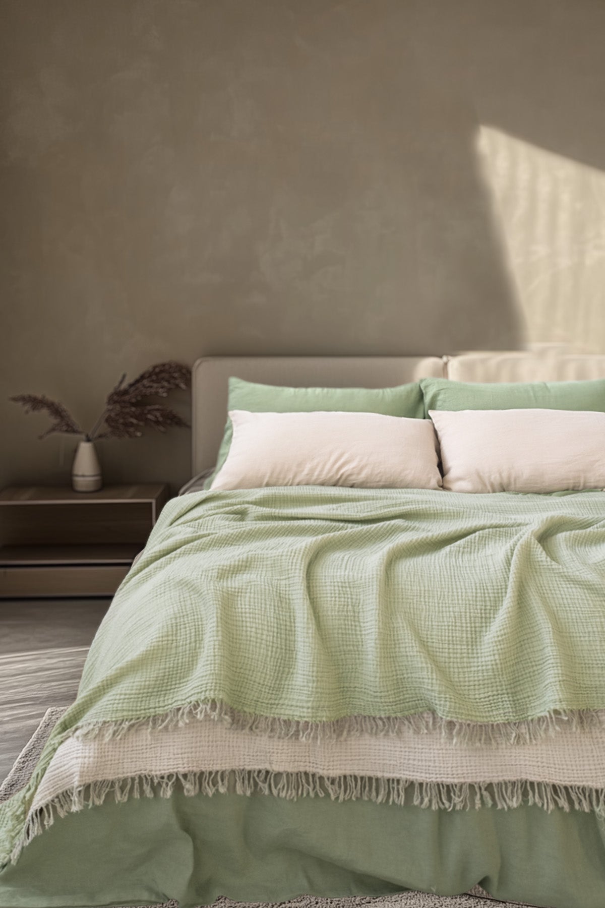 Cocoon 4 Katlı Muslin Yatak Örtüsü Açık Yeşil