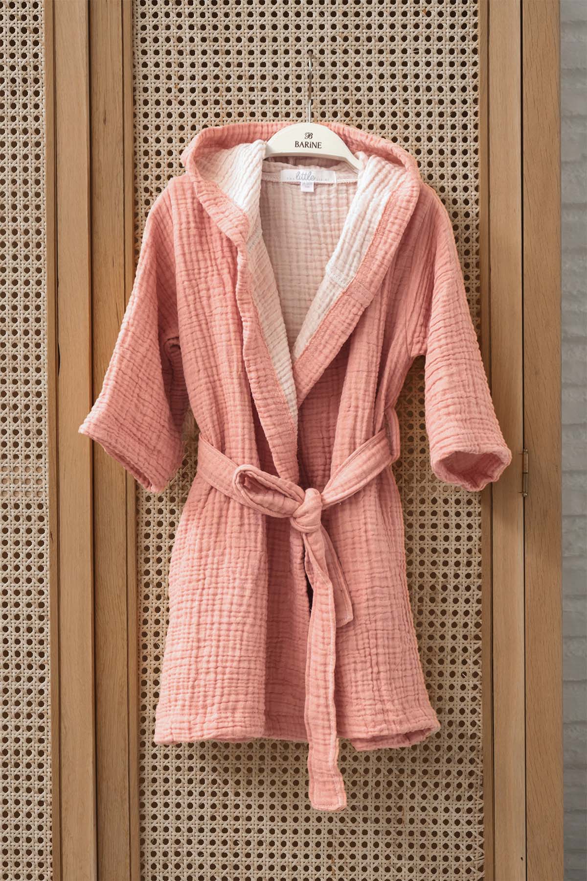 Cocoon Pamuk Muslin Çocuk Bornozu Şeftali Pembesi