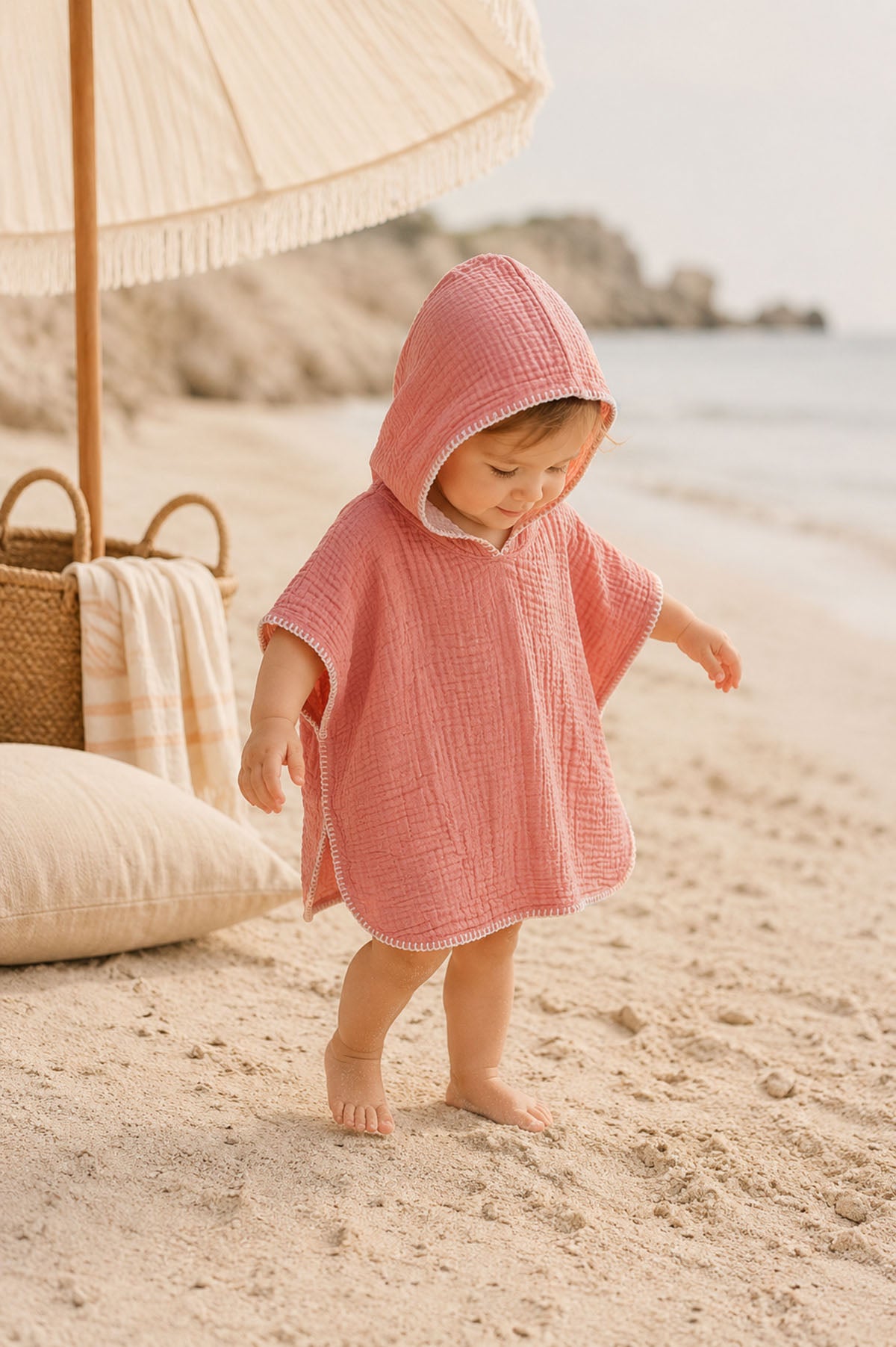 Cocoon Pamuk Müslin Bebek Plaj Pançosu Mercan Rengi