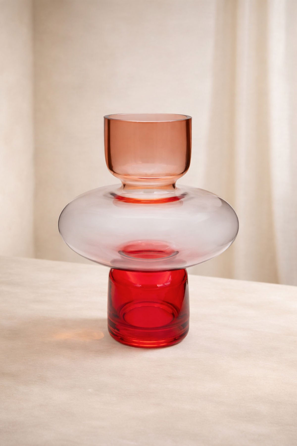 Renkli Katmanlı Cam Vazo Kırmızı 19x19x28 cm