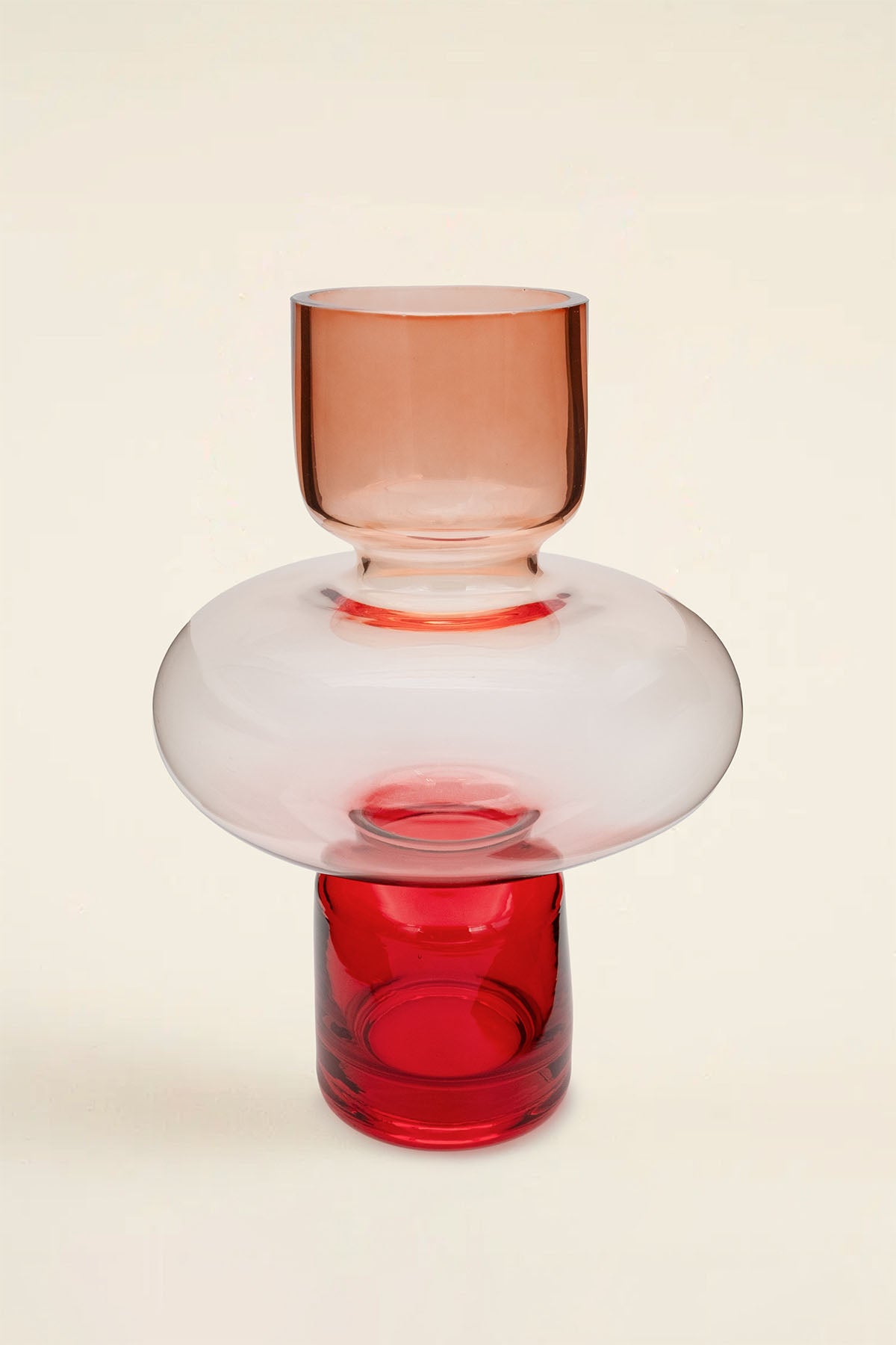 Renkli Katmanlı Cam Vazo Kırmızı 19x19x28 cm