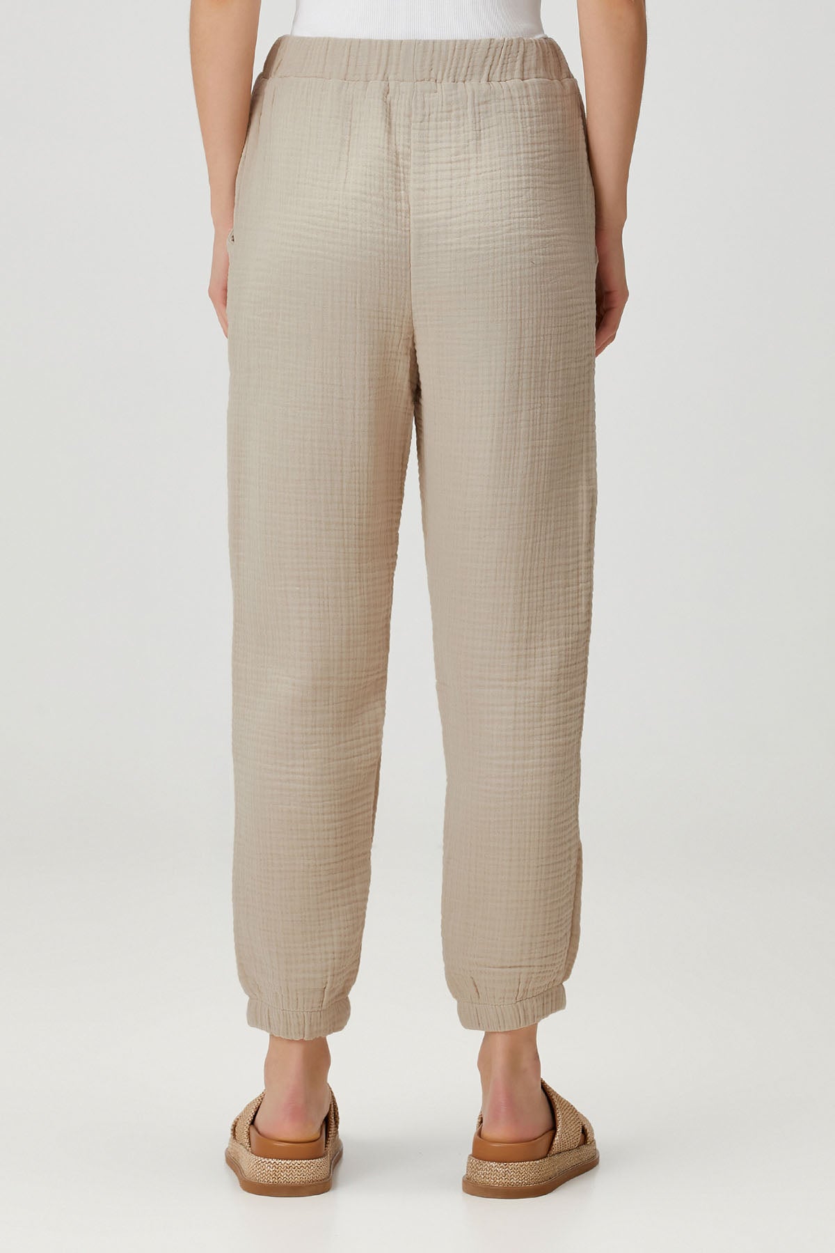 Pamuk 4 Katlı Müslin Pijama Pantolon Bej