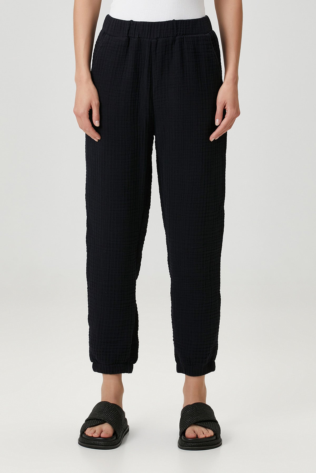Pamuk 4 Katlı Müslin Pijama Pantolon Siyah