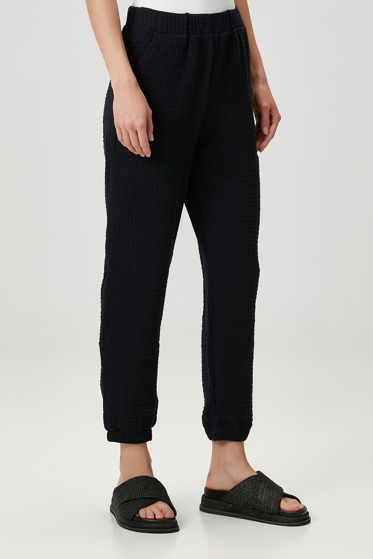 Pamuk 4 Katlı Müslin Pijama Pantolon Siyah
