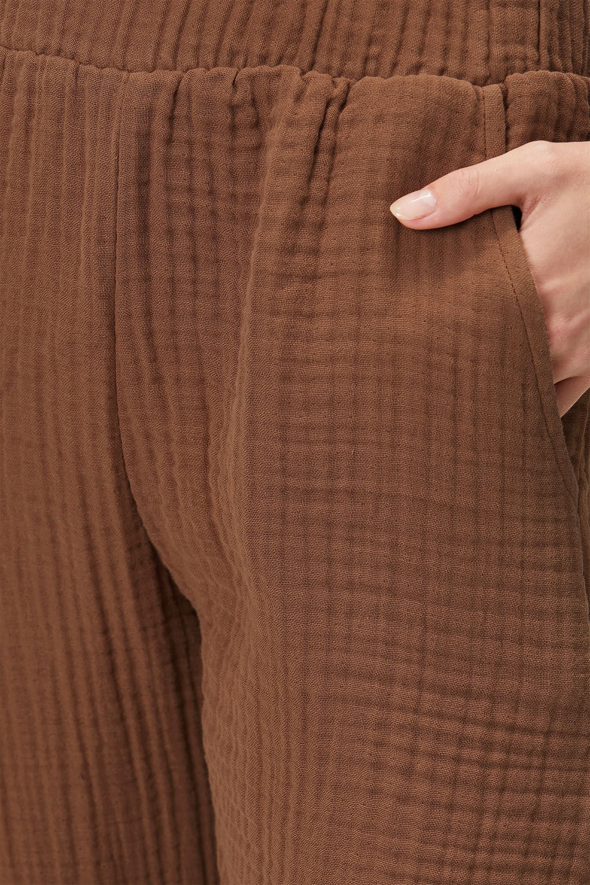 Pamuk 4 Katlı Müslin Pijama Pantolon Kahverengi