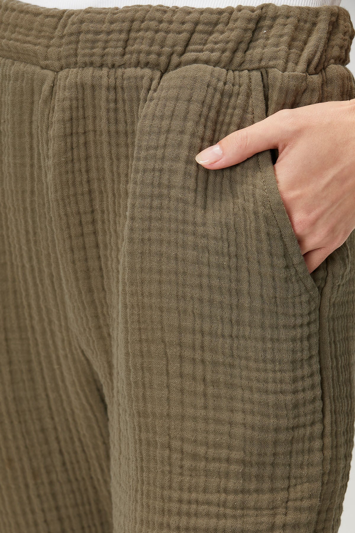Pamuk 4 Katlı Müslin Pijama Pantolon Haki