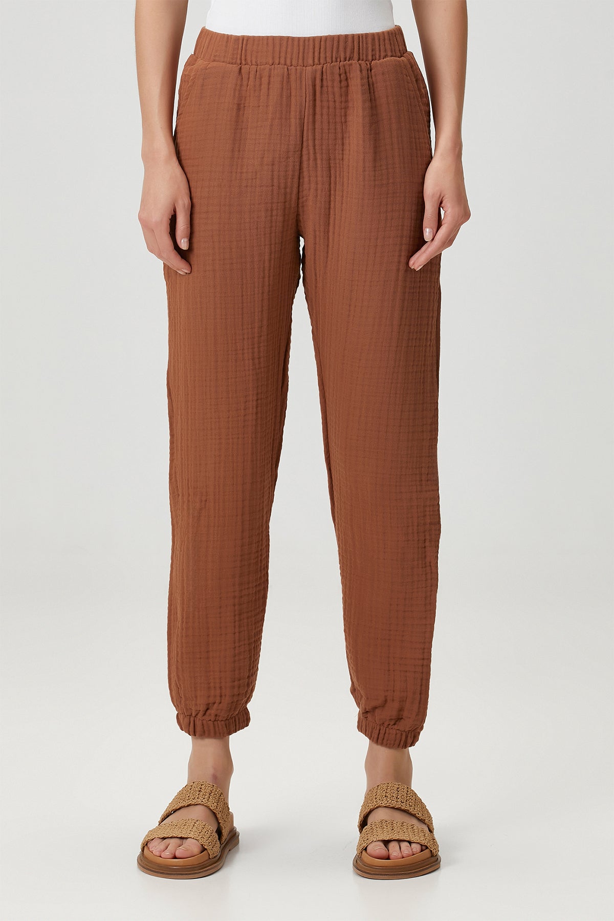Pamuk 4 Katlı Müslin Pijama Pantolon Kahverengi