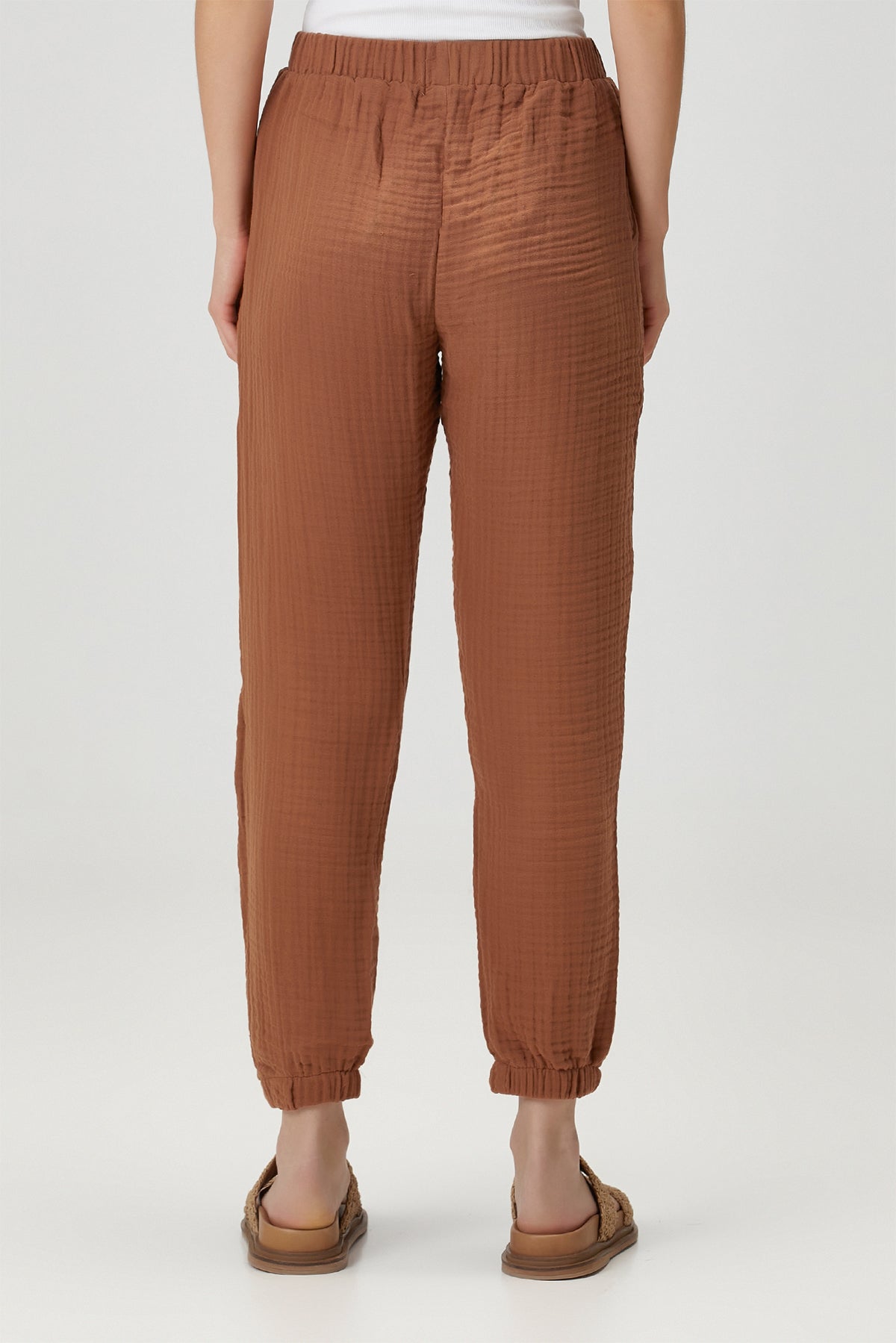 Pamuk 4 Katlı Müslin Pijama Pantolon Kahverengi