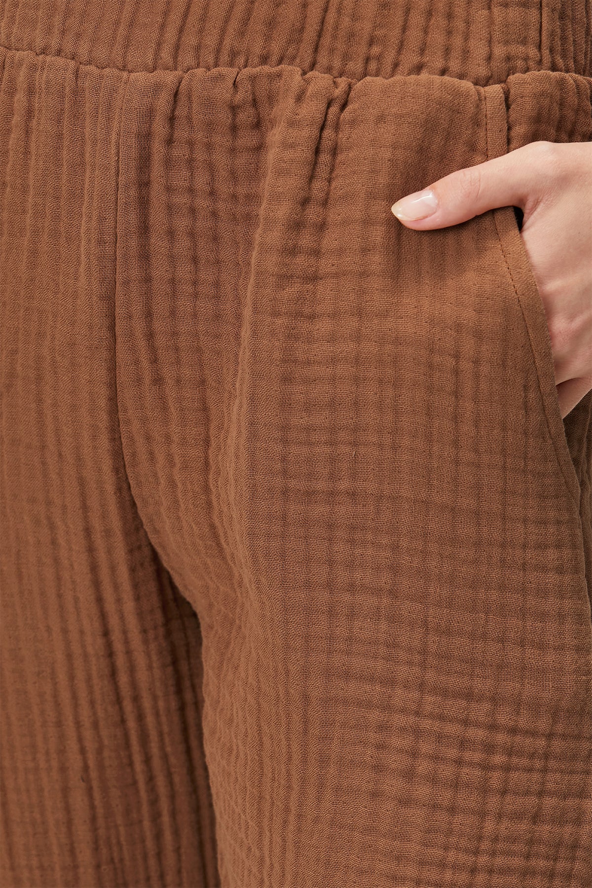Pamuk 4 Katlı Müslin Pijama Pantolon Kahverengi
