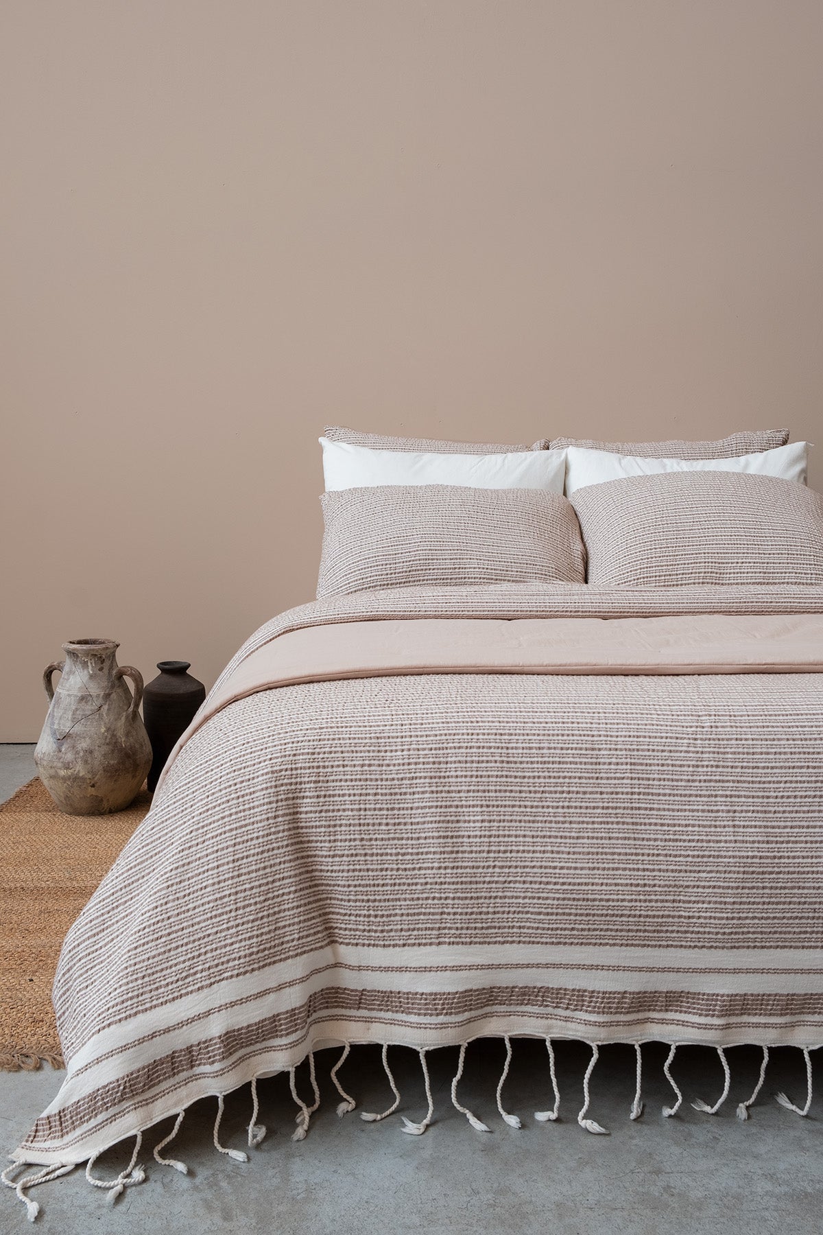 Crinckle 4 Yastıklı Nevresim Seti Kahverengi