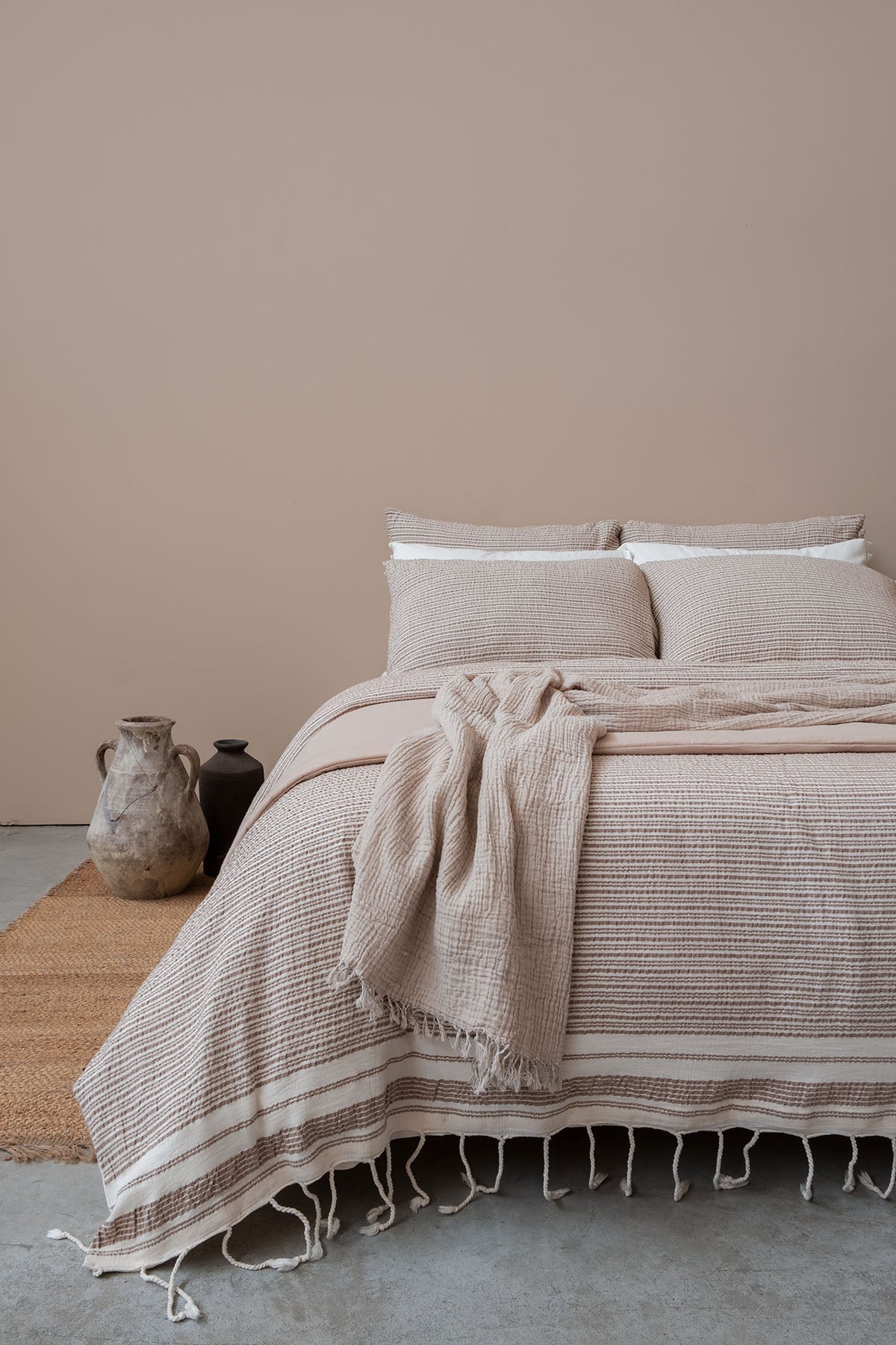 Crinckle 4 Yastıklı Nevresim Seti Kahverengi