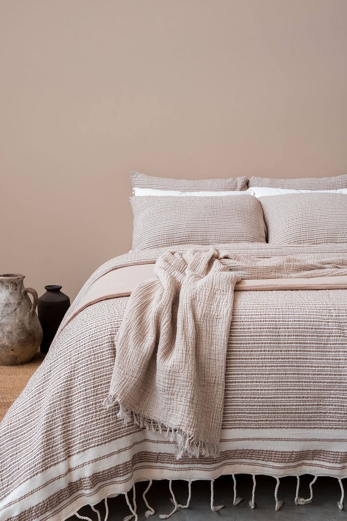 Crinckle 4 Yastıklı Nevresim Seti Kahverengi