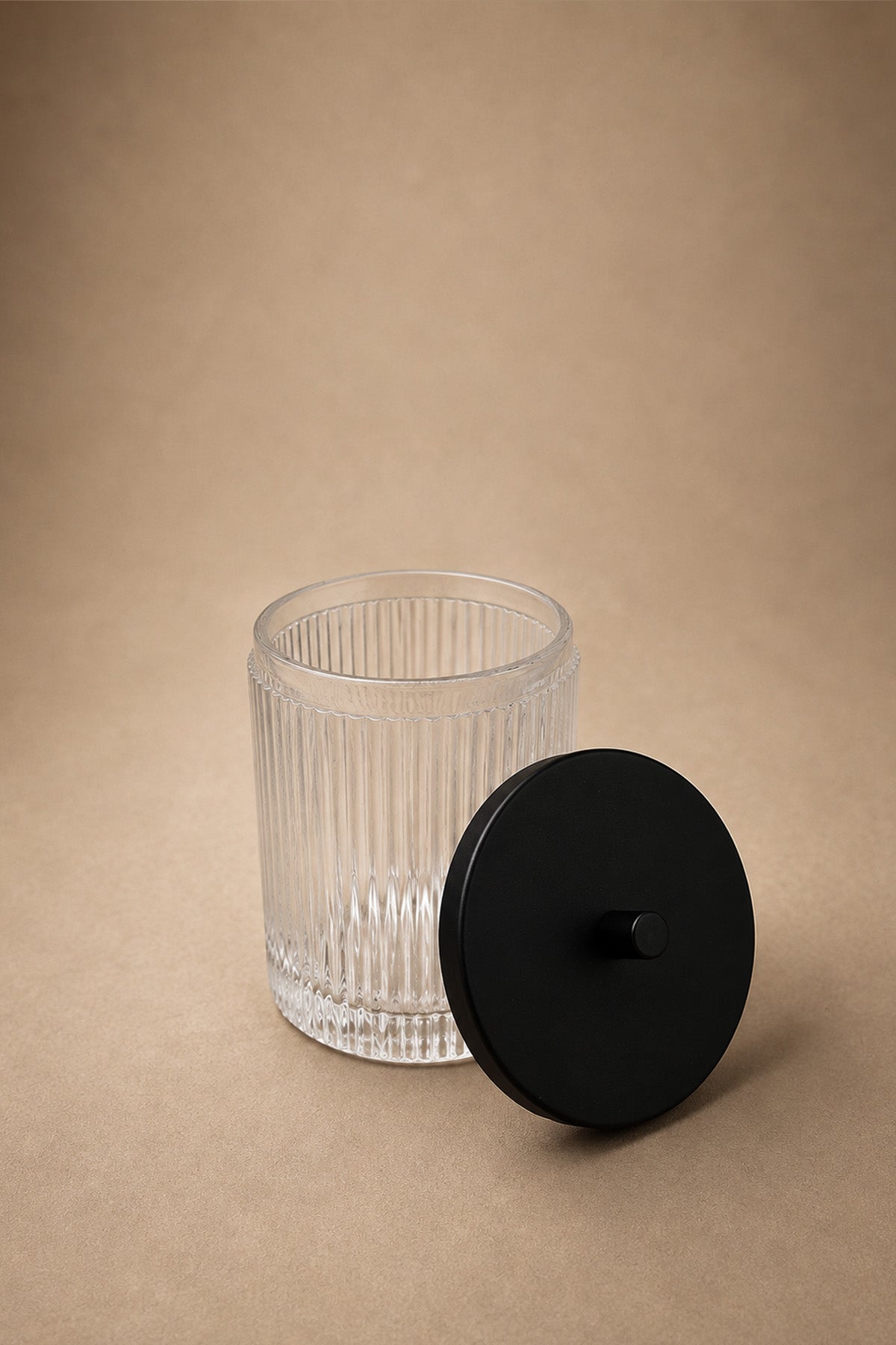 Crystal Patterned Transparent Glass Bathroom Jar. Cotton swab holder