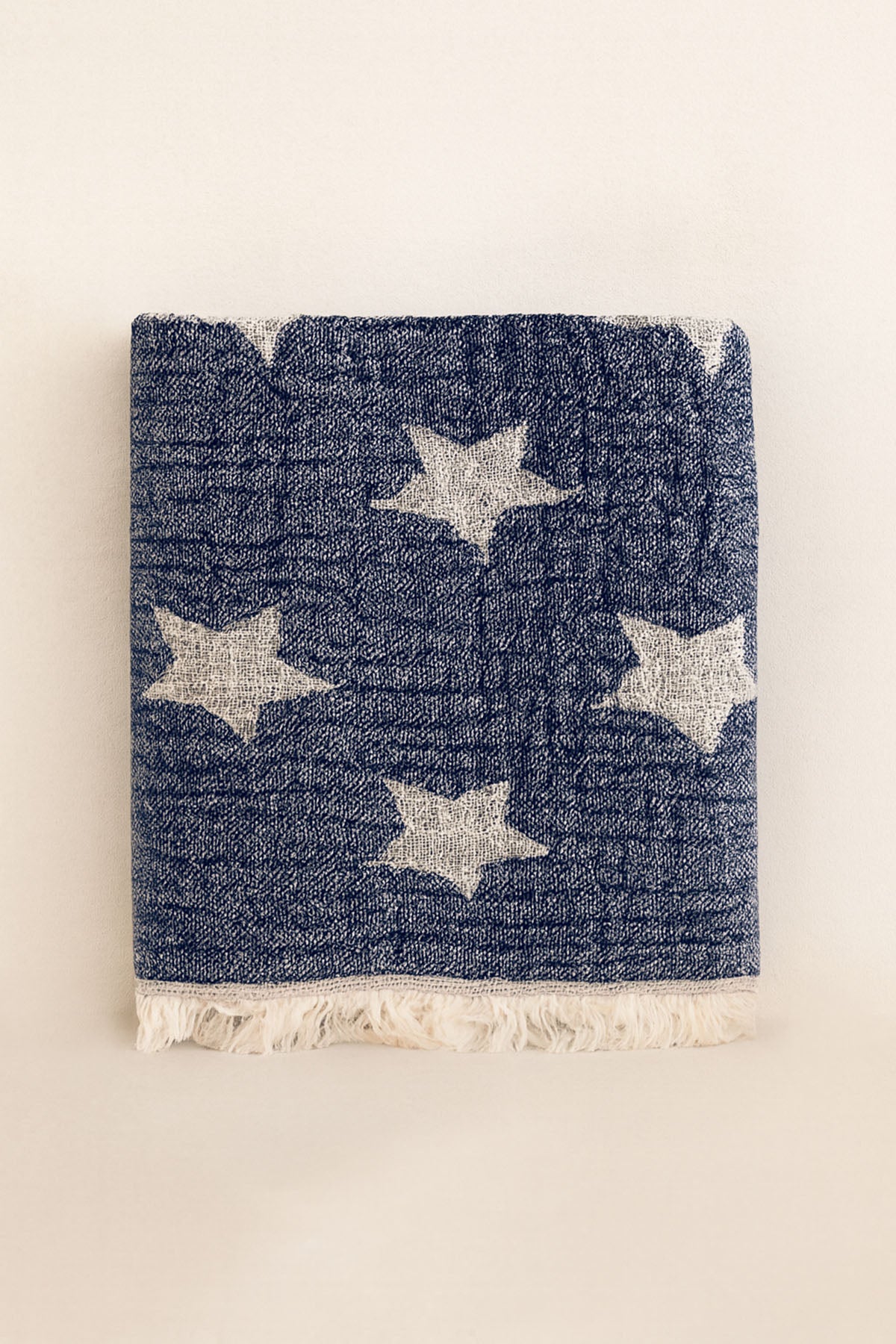 Yıldız Jakarlı Pofuduk Bebek Battaniyesi Lacivert