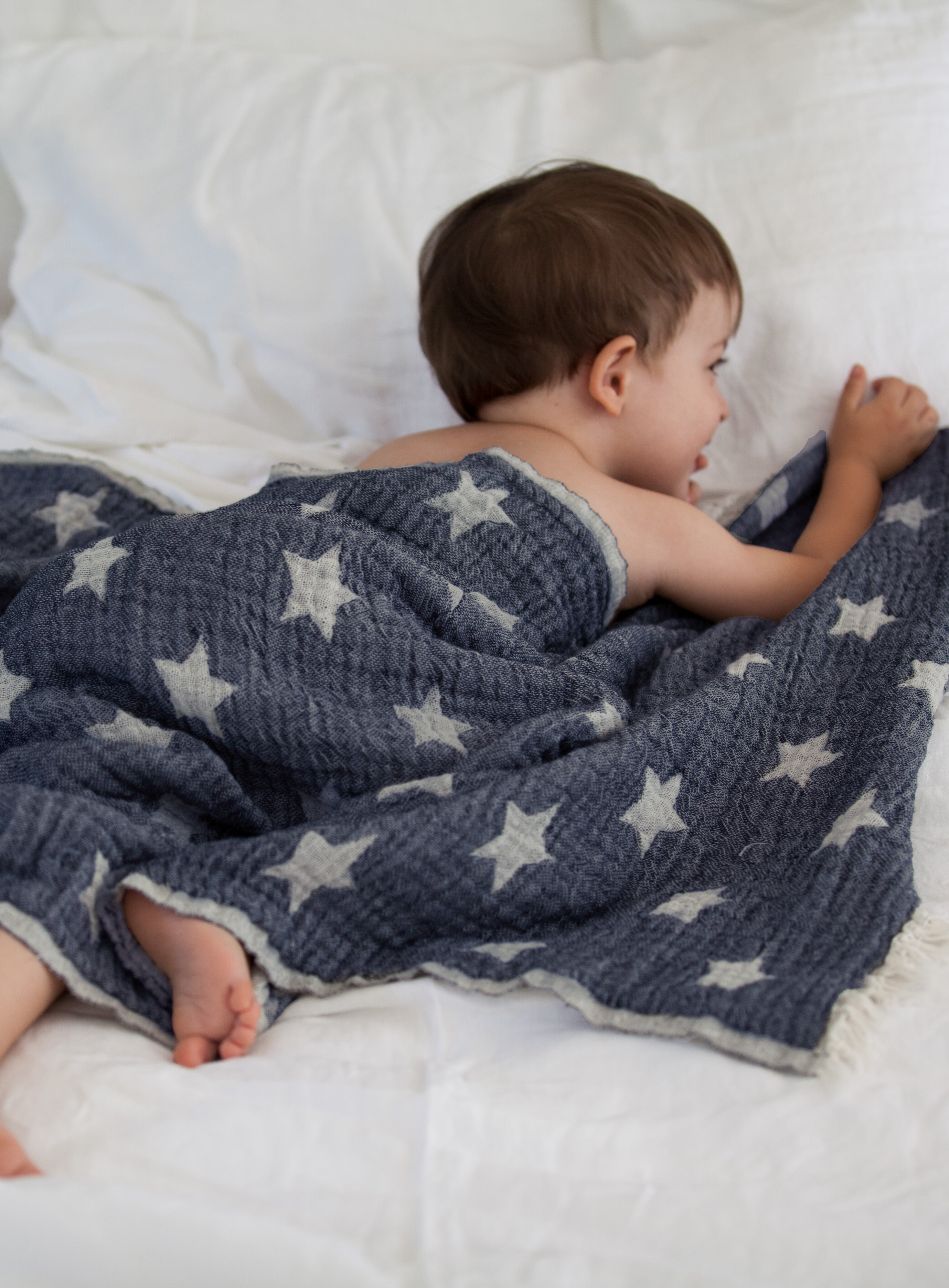 Yıldız Jakarlı Pofuduk Bebek Battaniyesi Lacivert