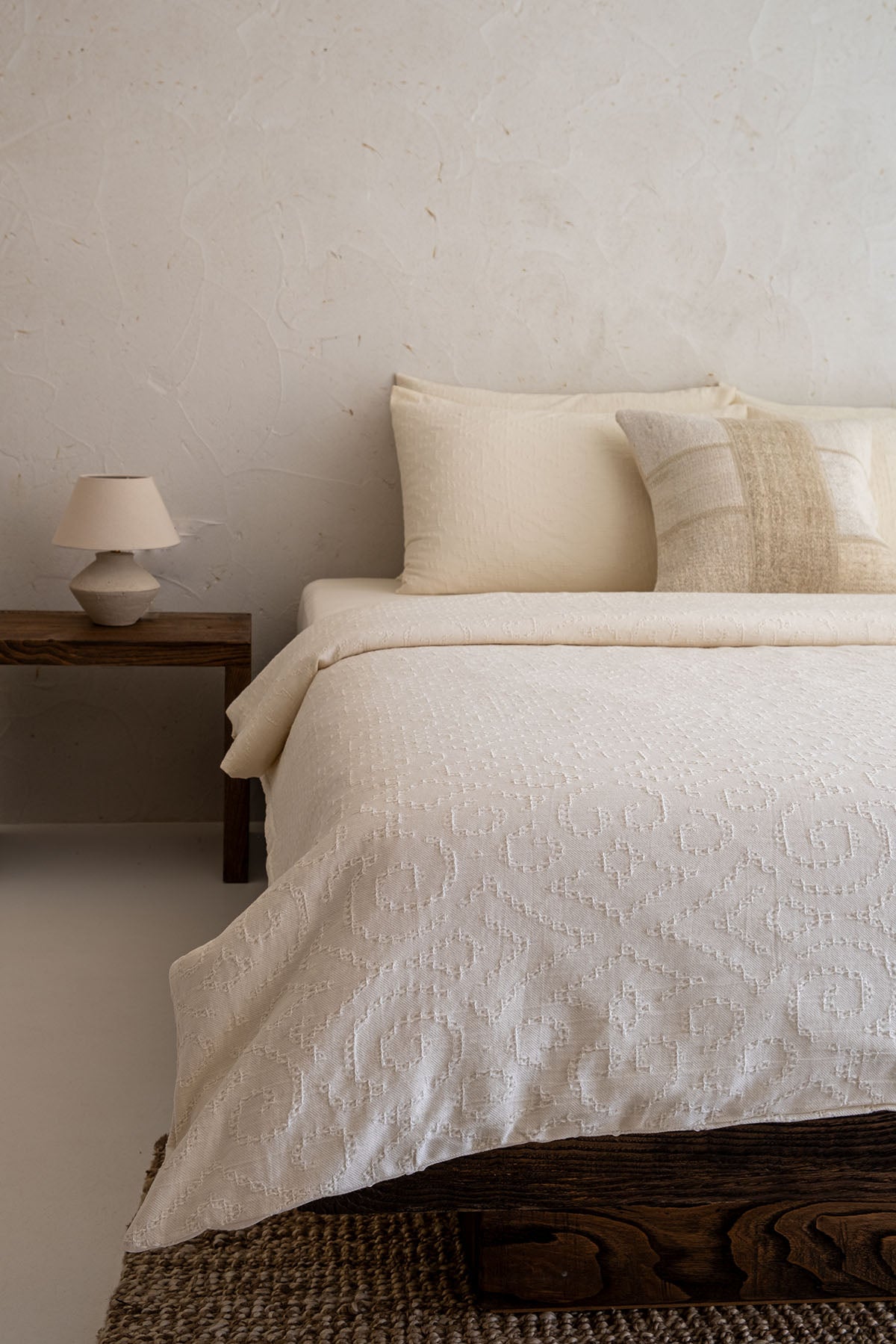 Damask Waffle Duvet Cover Cream