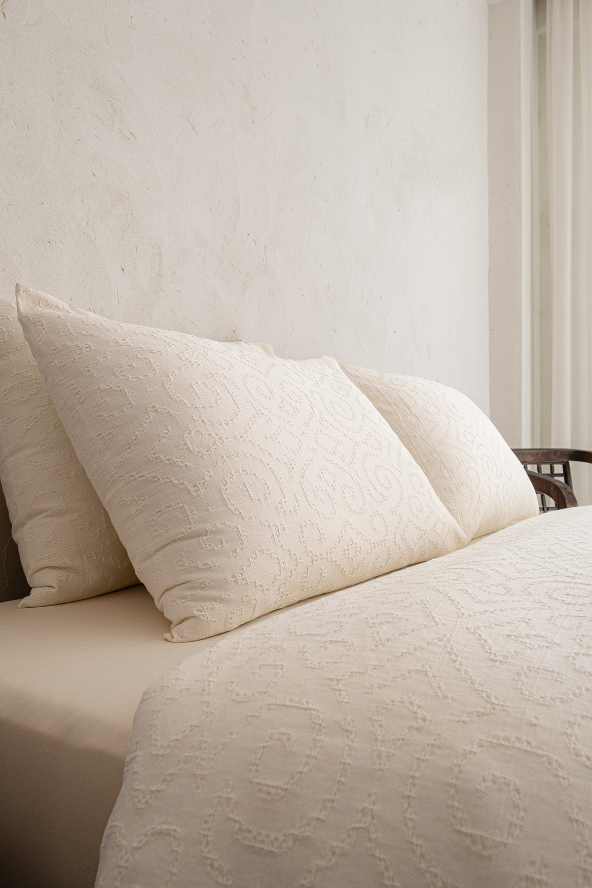 Damask Waffle Duvet Cover Cream