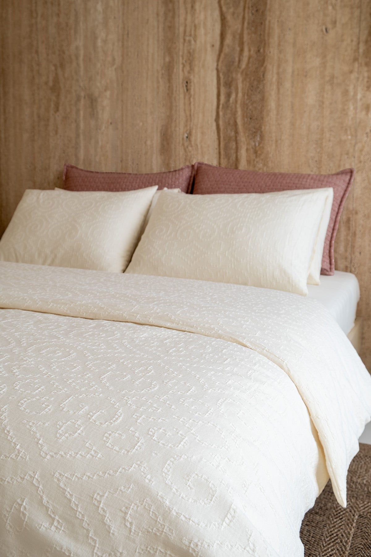 Damask Waffle Duvet Cover Cream