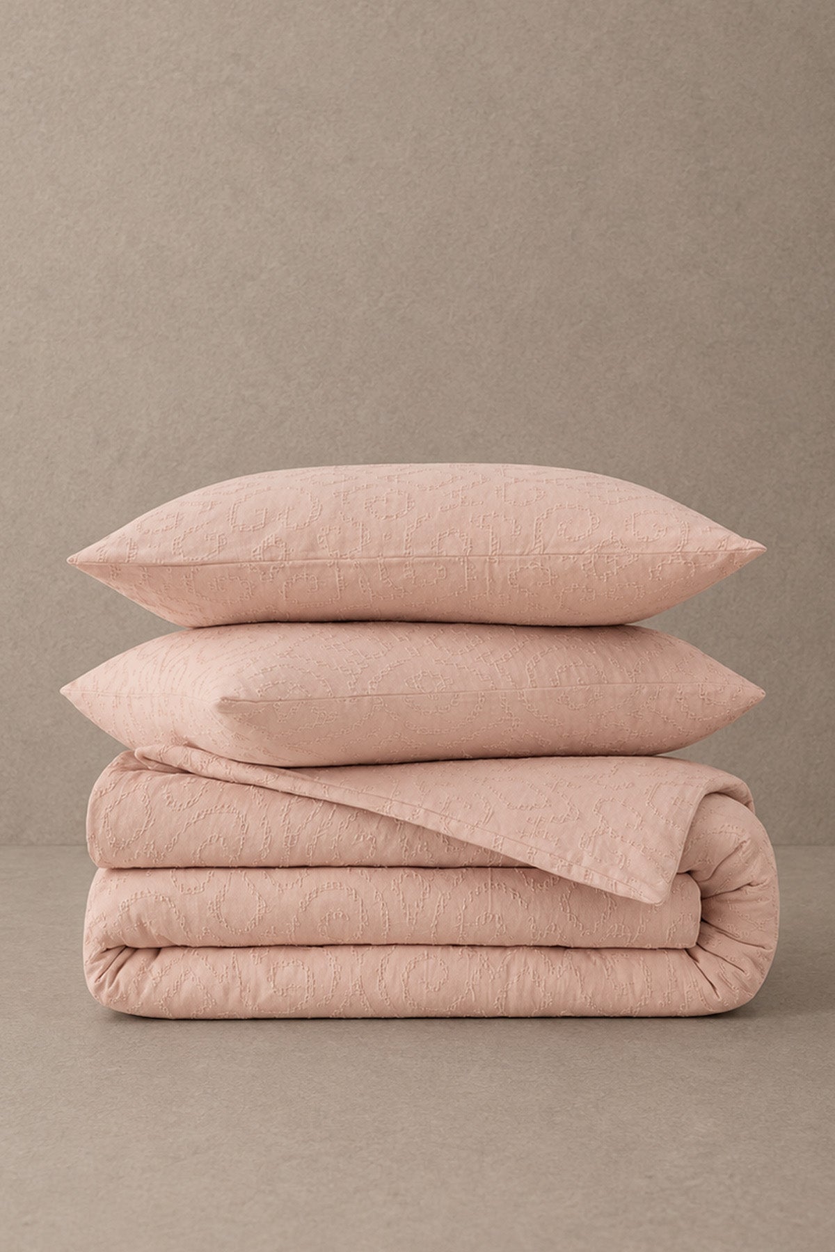 Damask Jacquard Double Duvet Cover Set Pastel Pink
