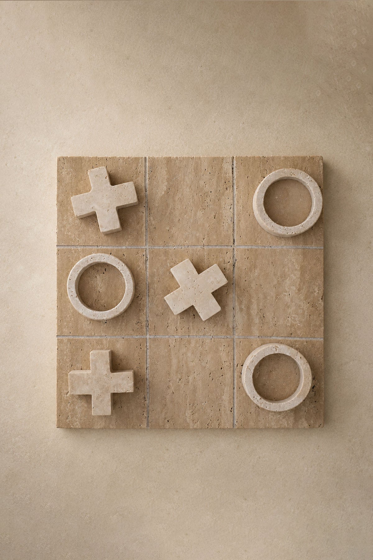 Decorative Travertine Tic-Tac-Toe Game Set 30 x 30 cm