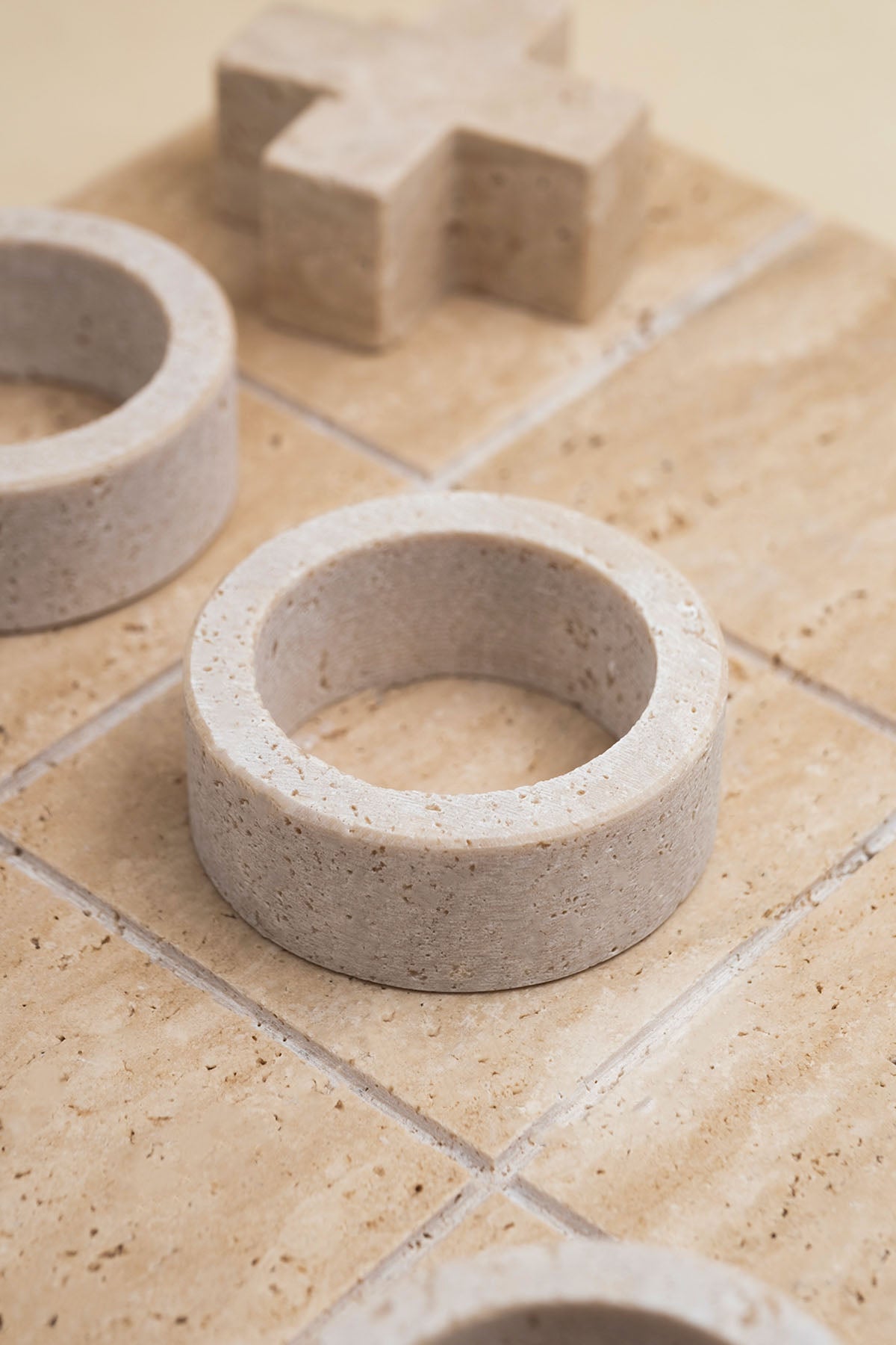 Decorative Travertine Tic-Tac-Toe Game Set 30 x 30 cm