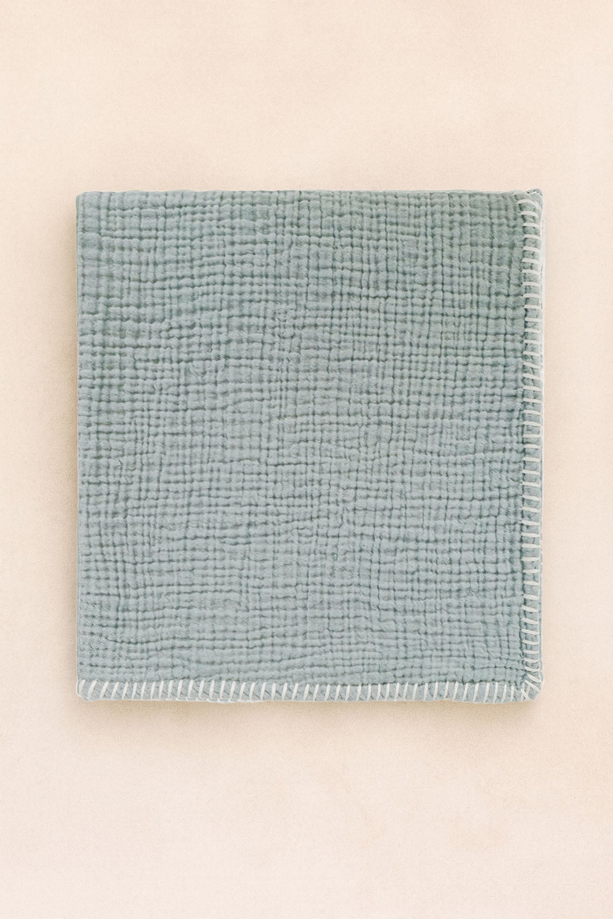 Dekoratif Dikişli Müslin Bebek Battaniyesi Yeşil