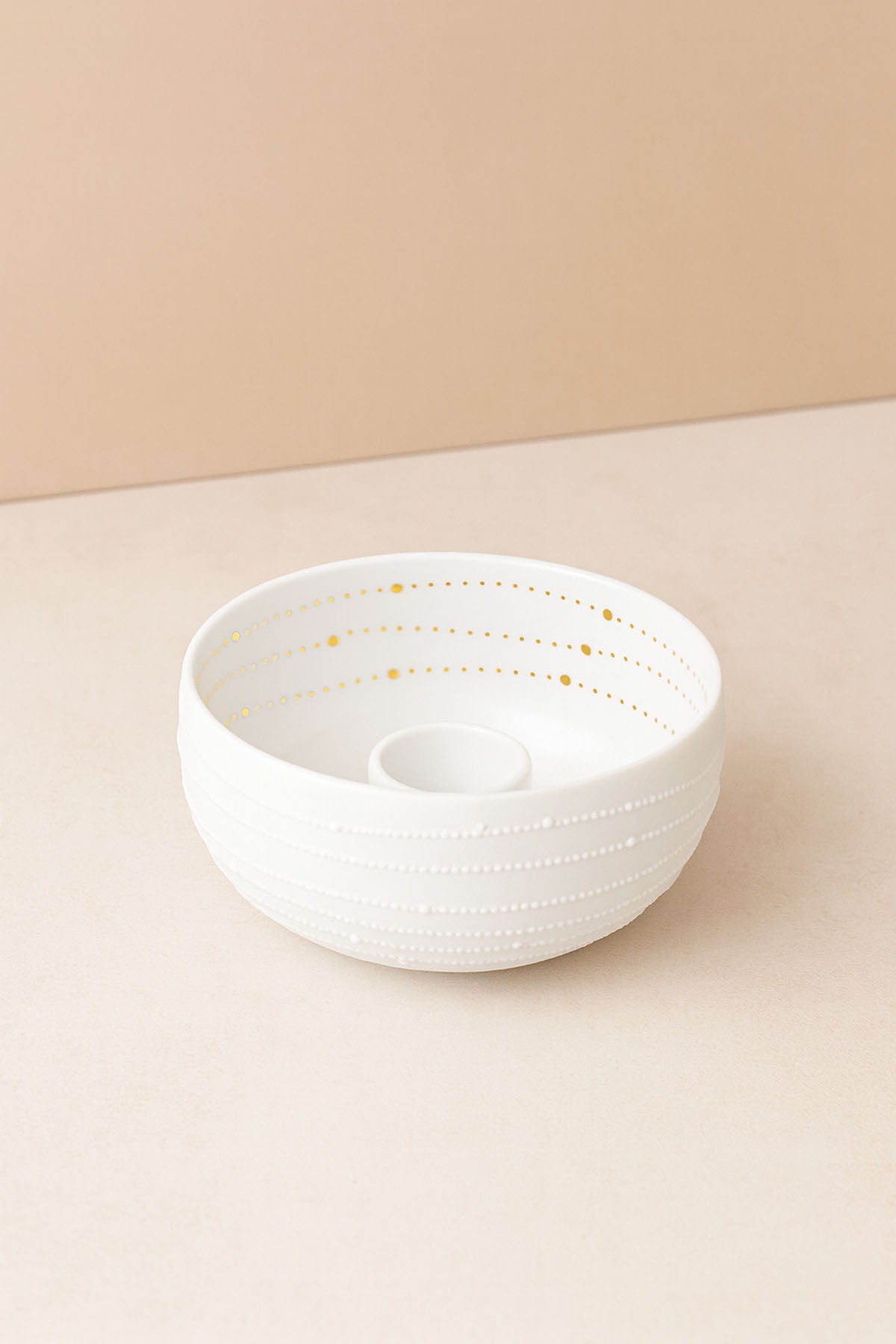 Çizgili Nokta Desenli Porselen Mumluk, Şamdan 9,5x5 cm