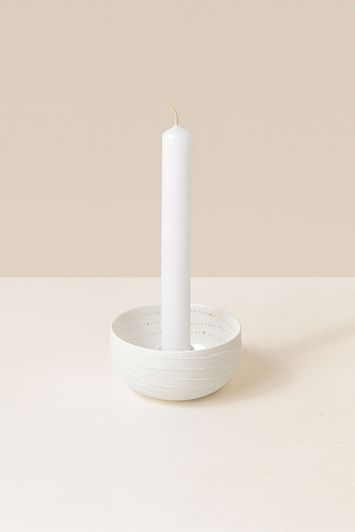 Çizgili Nokta Desenli Porselen Mumluk, Şamdan 9,5x5 cm