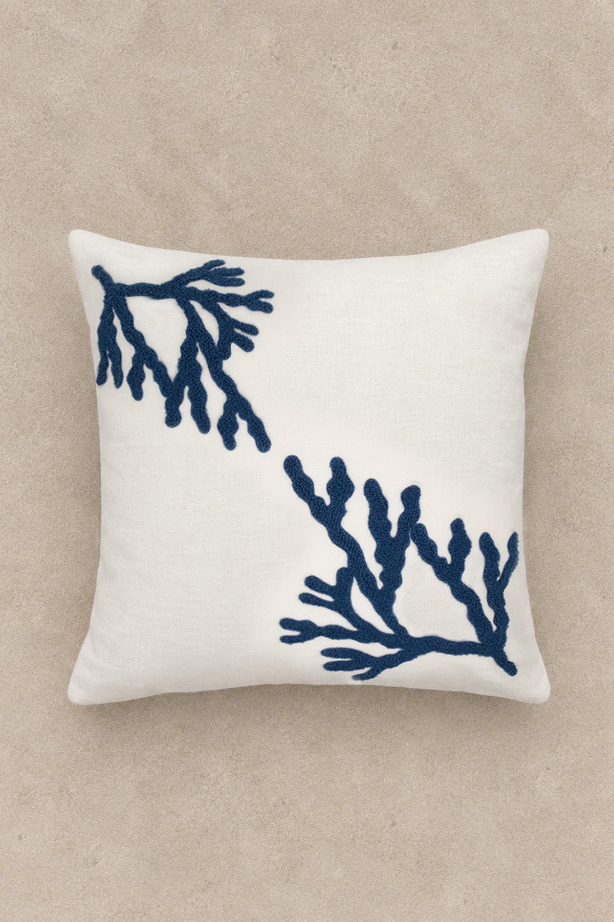 Coral Embroidered Pillow Cover Ecru-Navy 45 x 45 cm