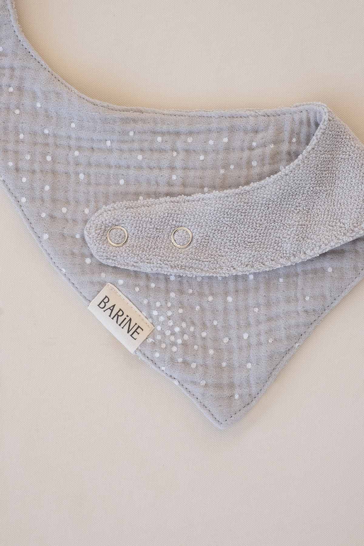 Çift Yüzlü Bandana Bebek Önlüğü 2'li Set Gri, Beyaz