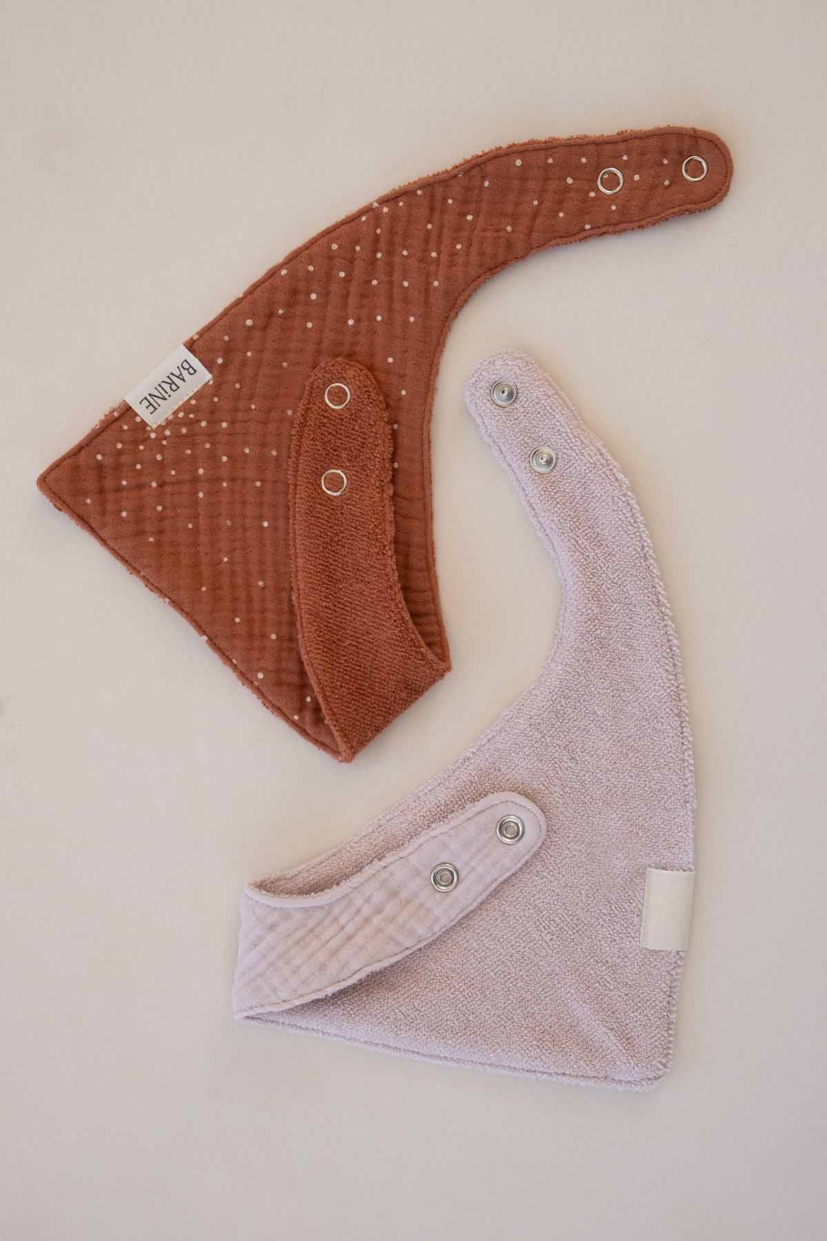 Çift Yüzlü Bandana Bebek Önlüğü 2'li Set Pembe-Tarçın