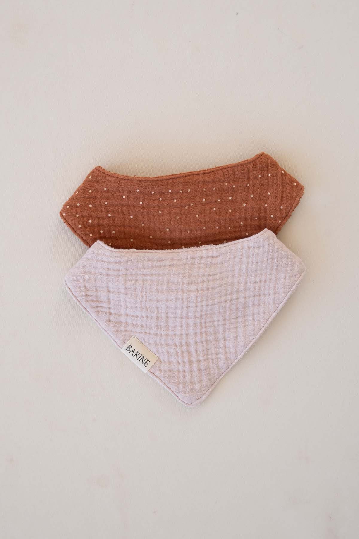 Çift Yüzlü Bandana Bebek Önlüğü 2'li Set Pembe-Tarçın